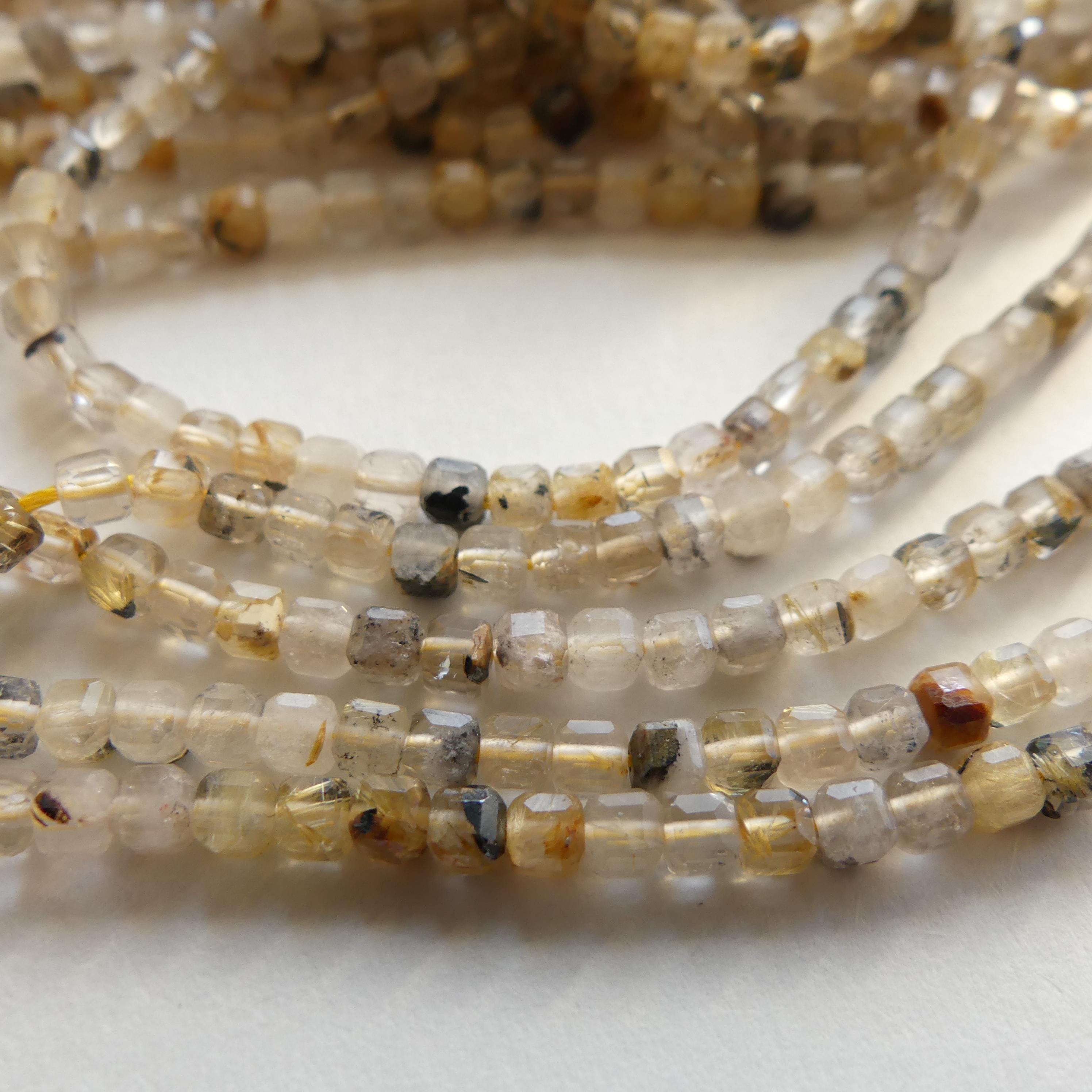 3mm Golden Rutilated Quartz Faceted Cube Beads Genuine Yellow Quartz Beads 15" Gemstone Beads for Jewelry Making