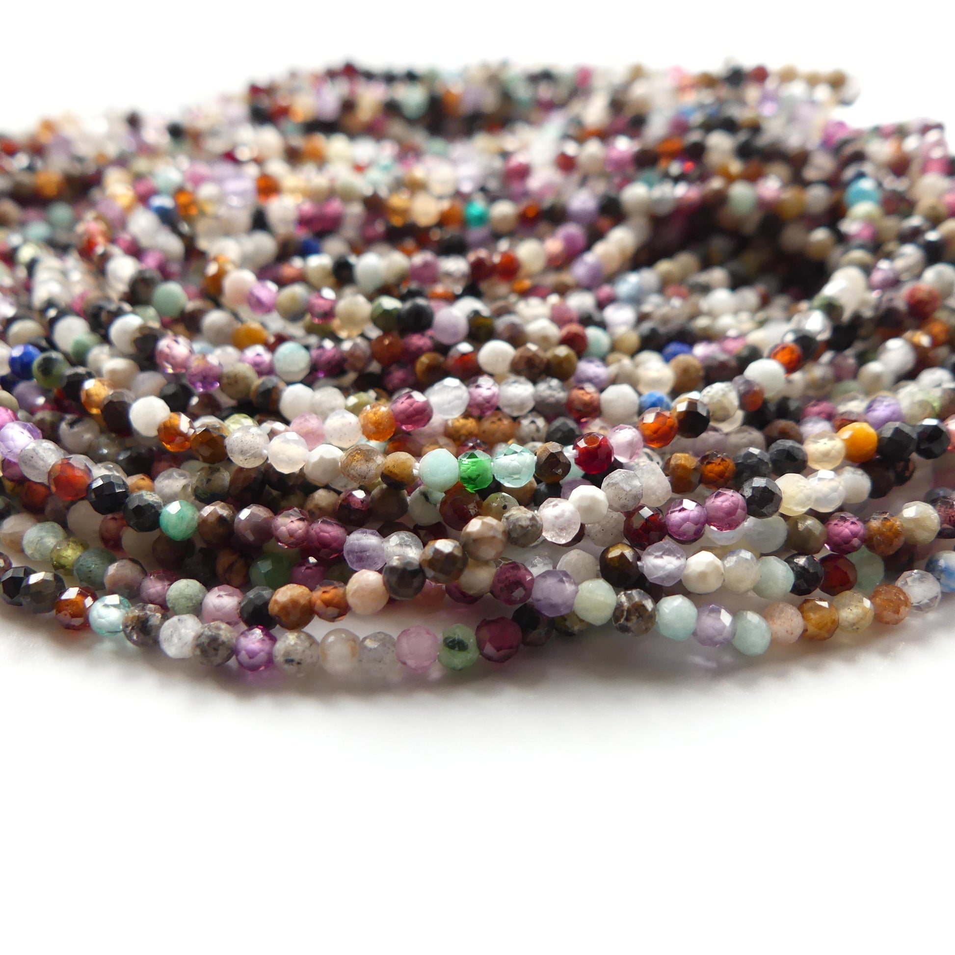 2mm Multi Gemstone Micro Faceted Beads 15" Colorful Rainbow Tiny Gemstone Beads for Jewelry Making Beading Gift for Crafter