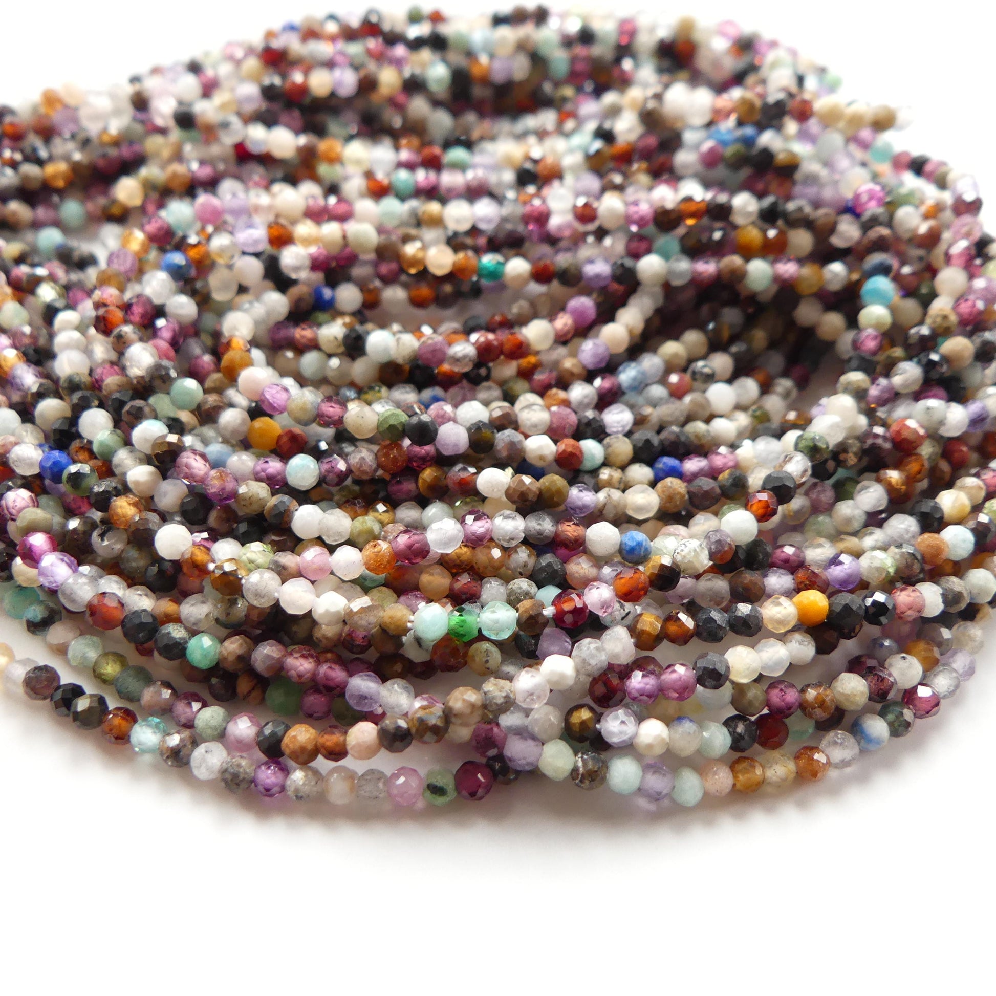 2mm Multi Gemstone Micro Faceted Beads 15" Colorful Rainbow Tiny Gemstone Beads for Jewelry Making Beading Gift for Crafter
