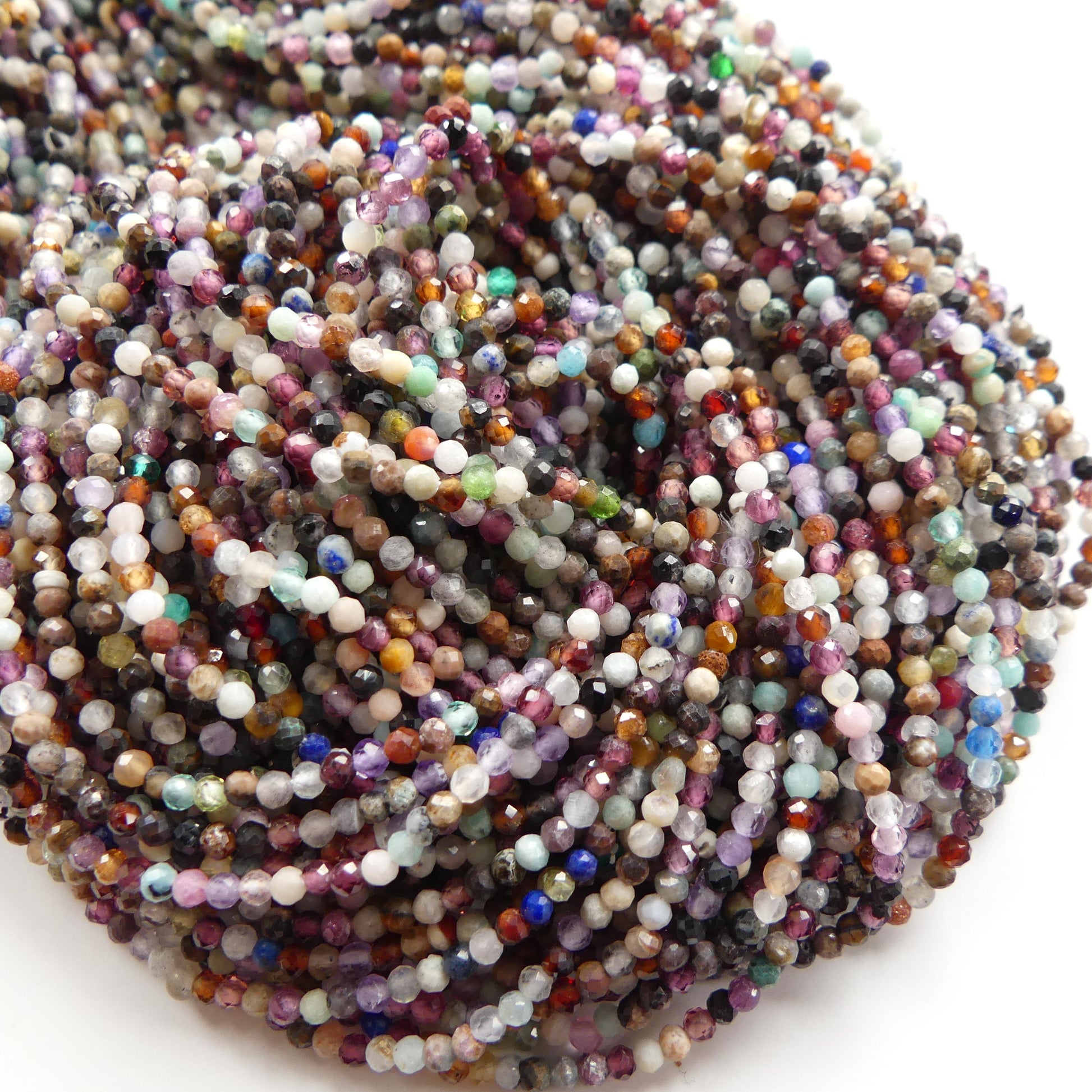 2mm Multi Gemstone Micro Faceted Beads 15" Colorful Rainbow Tiny Gemstone Beads for Jewelry Making Beading Gift for Crafter