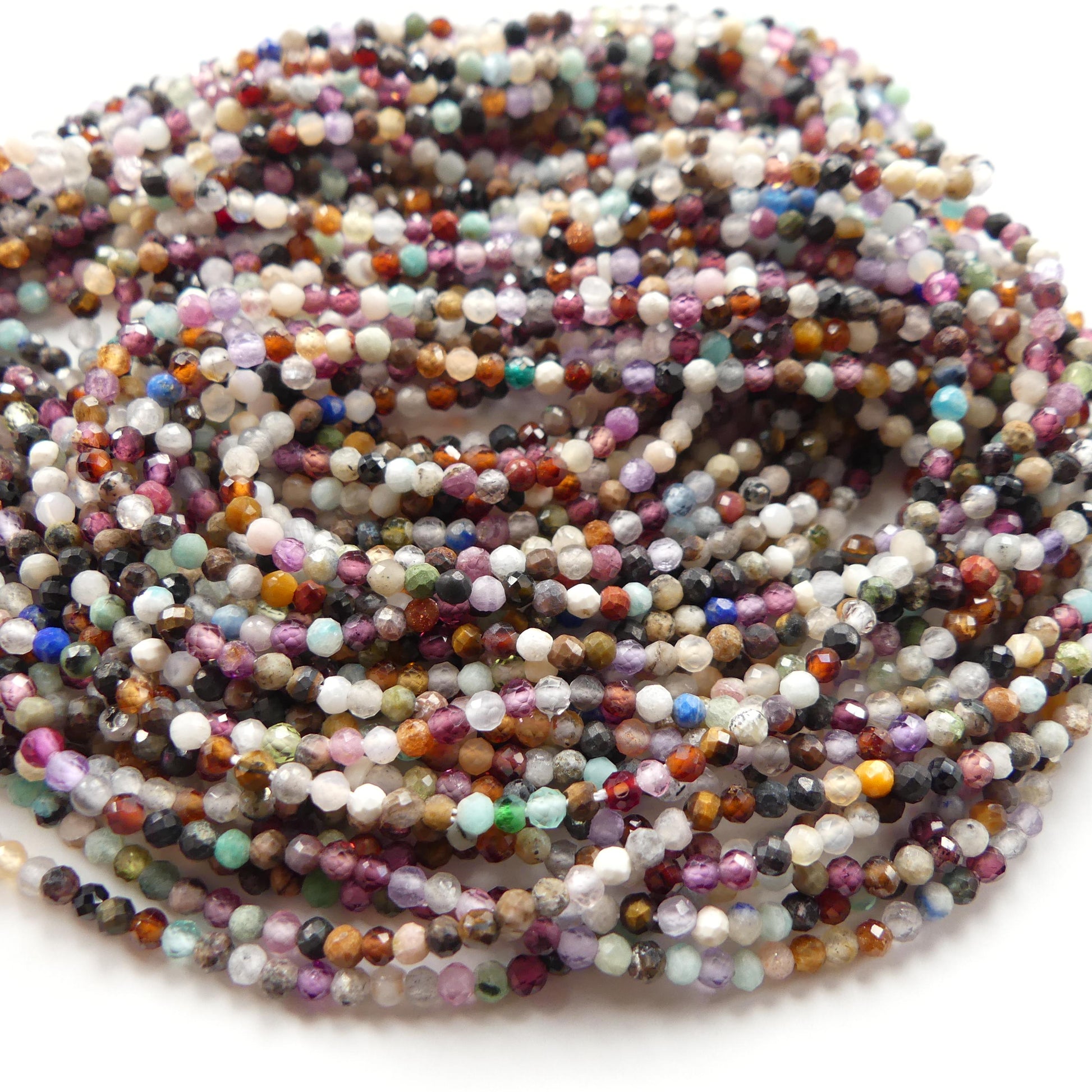 2mm Multi Gemstone Micro Faceted Beads 15" Colorful Rainbow Tiny Gemstone Beads for Jewelry Making Beading Gift for Crafter