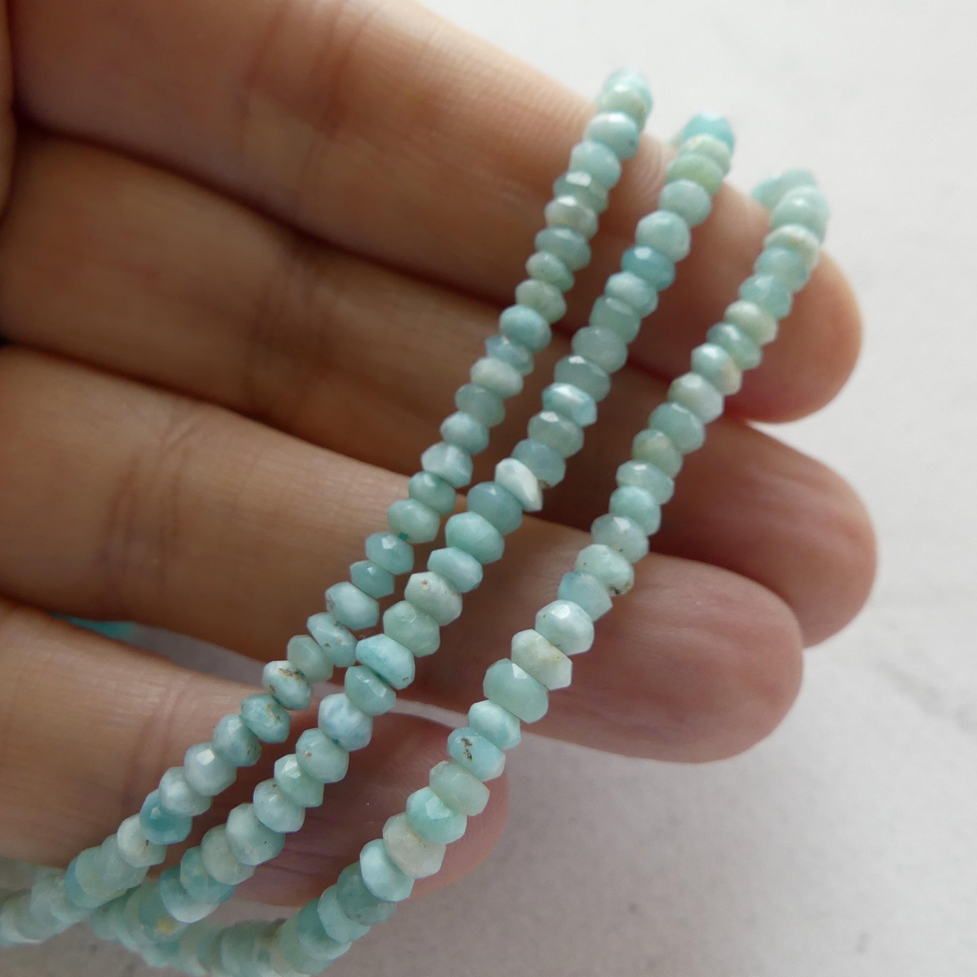 3.5mm 4mm Larimar Faceted Rondelle Beads 6" Dominican Larimar Genuine Gemstone Beads for Jewelry Making Beading Craft Gift Beads
