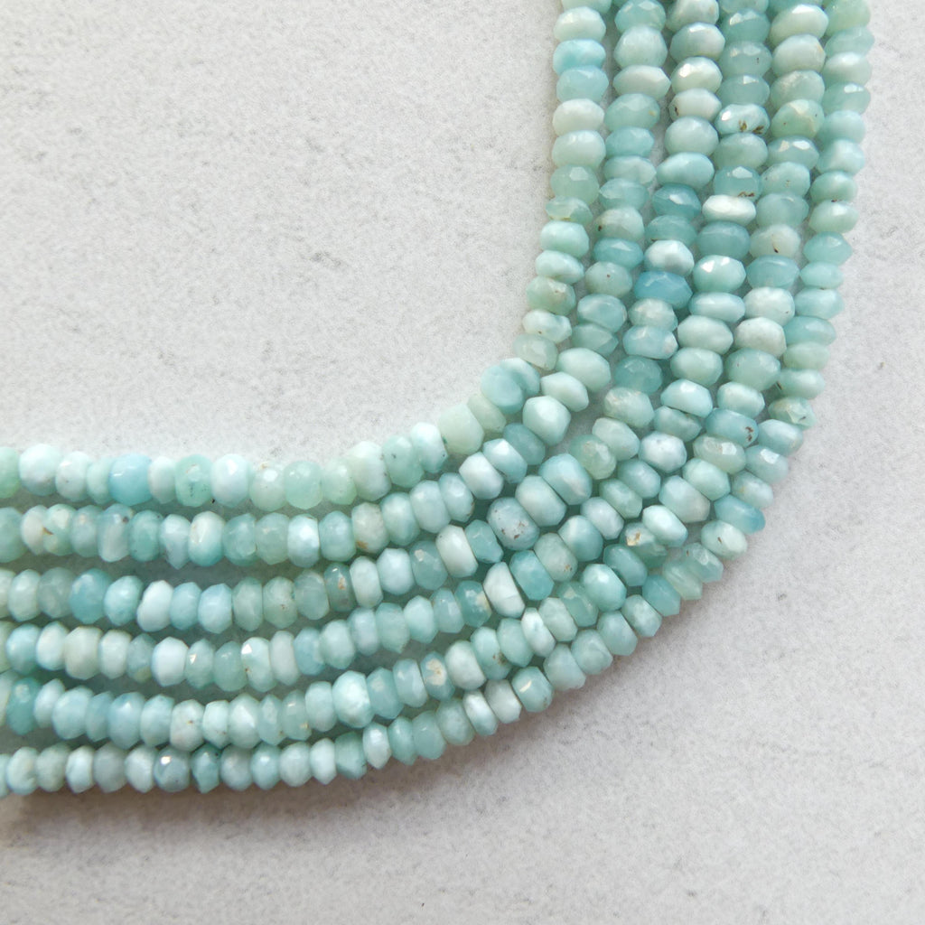 3.5mm 4mm Larimar Faceted Rondelle Beads 6" Dominican Larimar Genuine Gemstone Beads for Jewelry Making Beading Craft Gift Beads