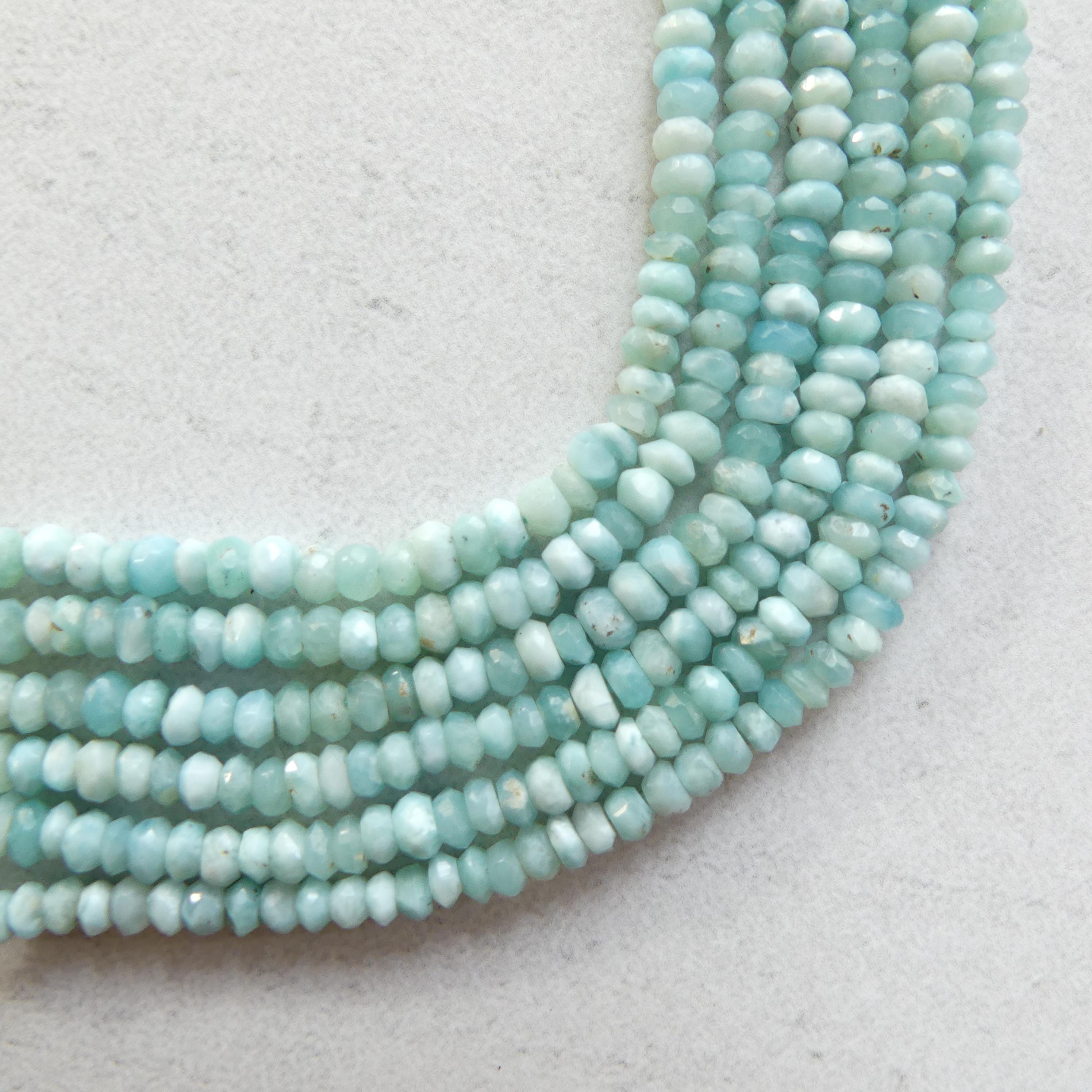 3.5mm 4mm Larimar Faceted Rondelle Beads 6" Dominican Larimar Genuine Gemstone Beads for Jewelry Making Beading Craft Gift Beads