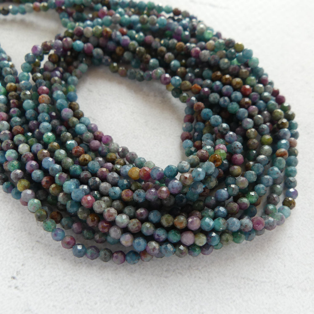 2.5mm Ruby in Kyanite Beads Micro Faceted Beads 15" Colorful Gemstone Beads Beading Crafter Gift