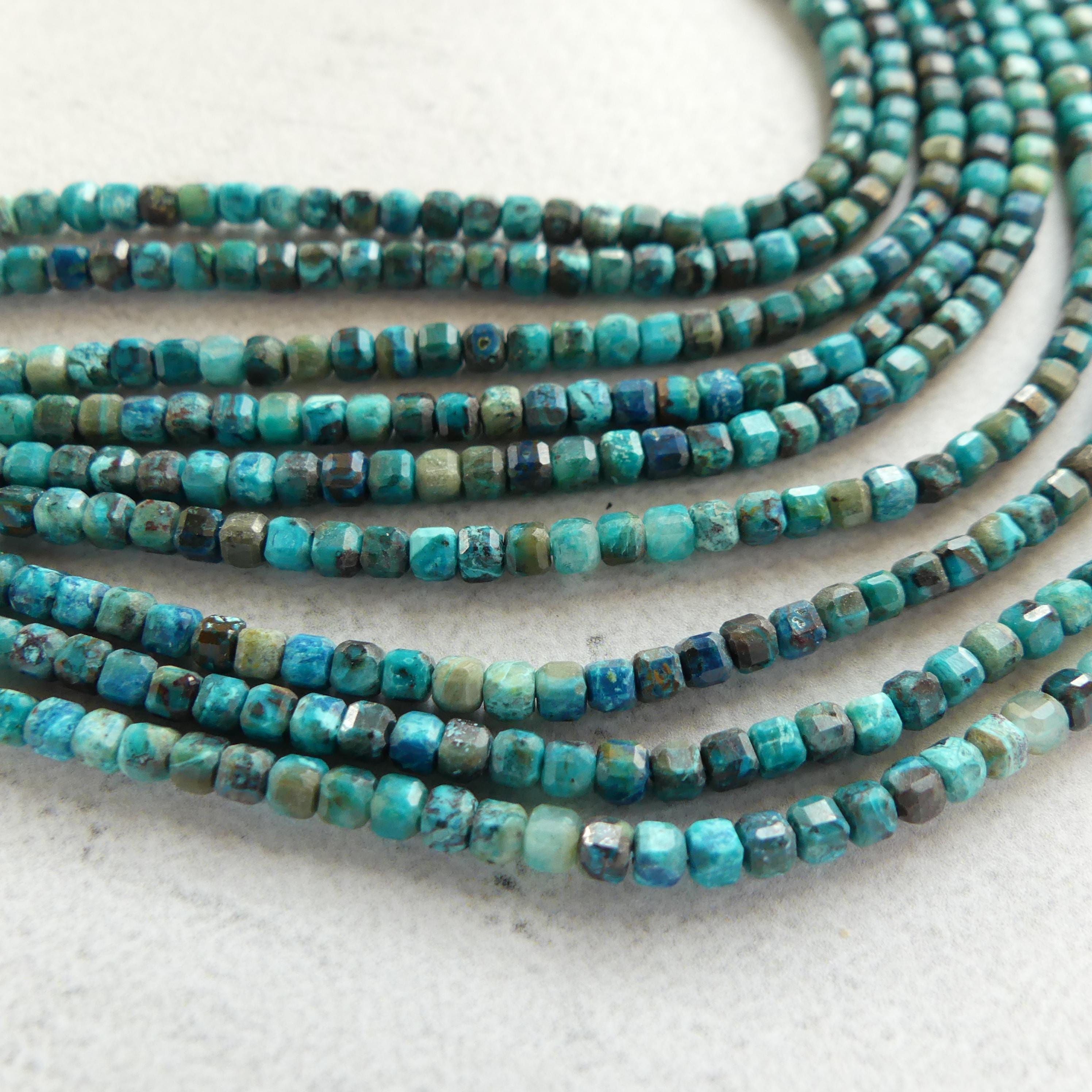 2mm Chrysocolla Cube Beads Micro Faceted 15" Chrysocolla Gemstone Beads Beading Crafter Gift DIY Jewelry making