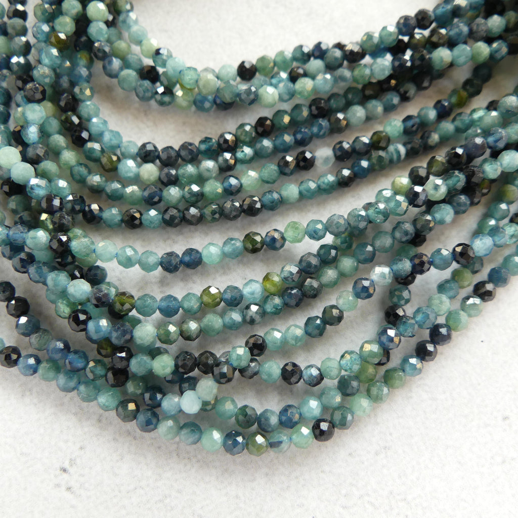 AAA 2mm Blue Tourmaline Micro Faceted Beads 15" Indicolite Sparkly Gemstone Beads for Jewelry Making Beading Gift October Birthstone