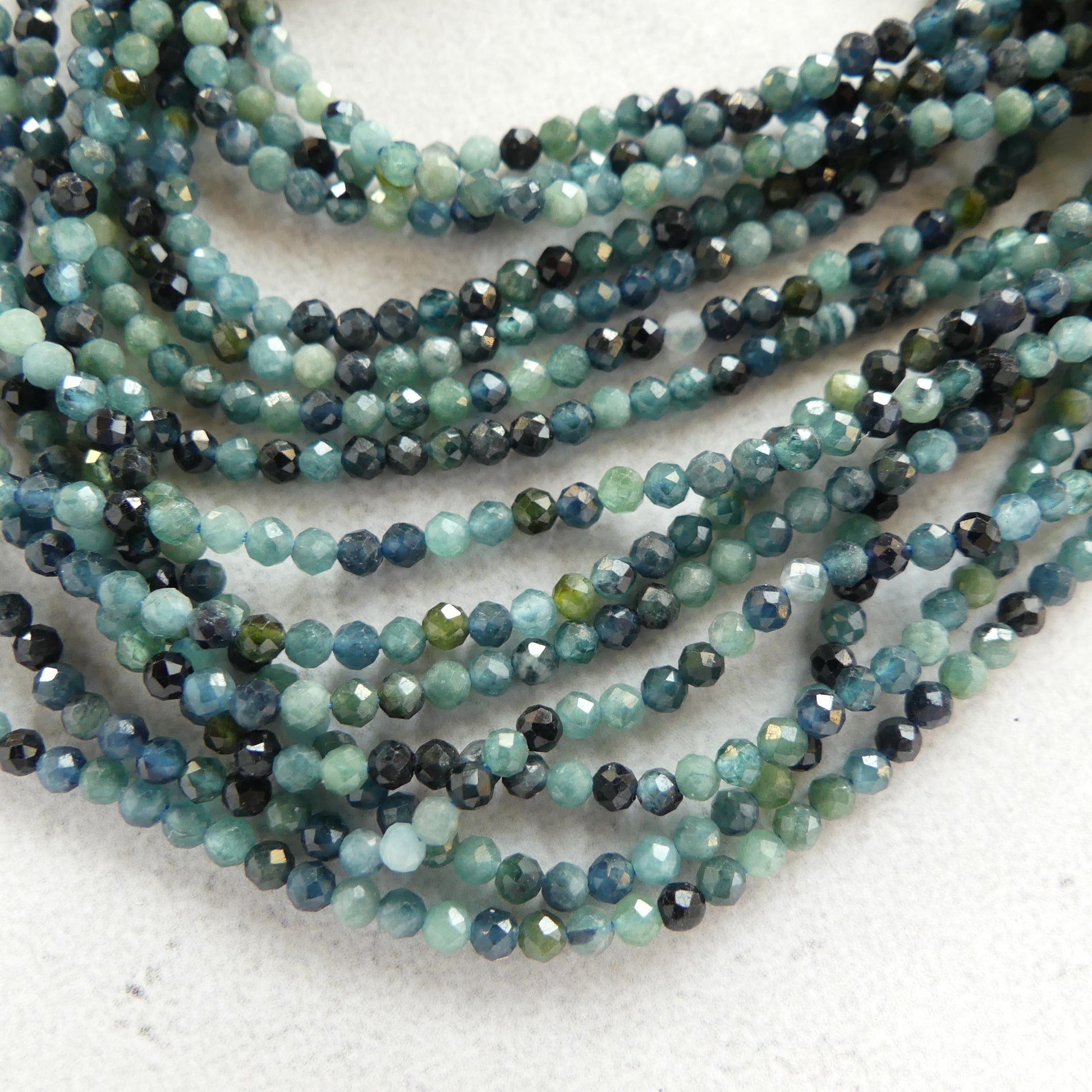 AAA 2mm Blue Tourmaline Micro Faceted Beads 15" Indicolite Sparkly Gemstone Beads for Jewelry Making Beading Gift October Birthstone