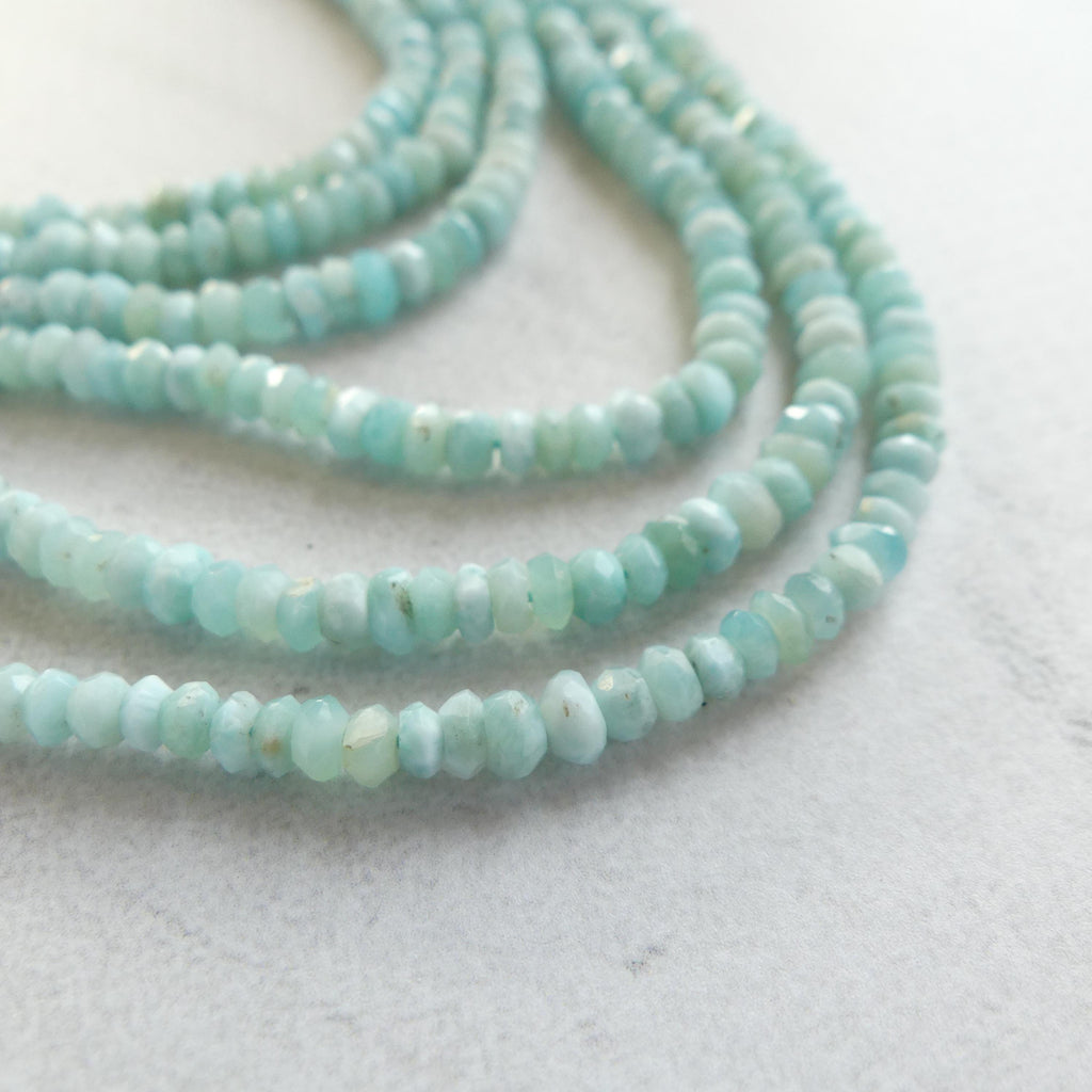 3.5mm 4mm Larimar Faceted Rondelle Beads 6" Dominican Larimar Genuine Gemstone Beads for Jewelry Making Beading Craft Gift Beads