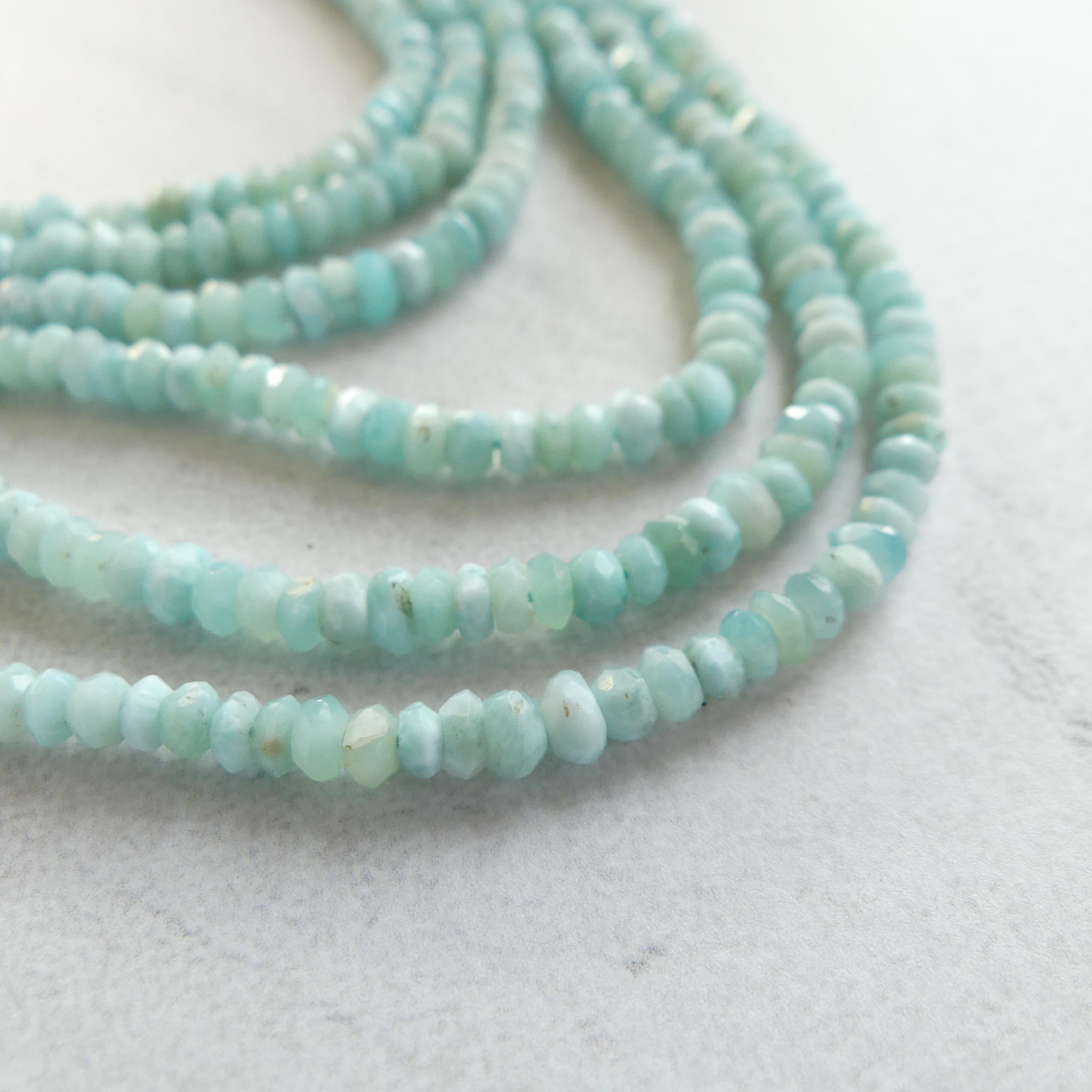 3.5mm 4mm Larimar Faceted Rondelle Beads 6" Dominican Larimar Genuine Gemstone Beads for Jewelry Making Beading Craft Gift Beads
