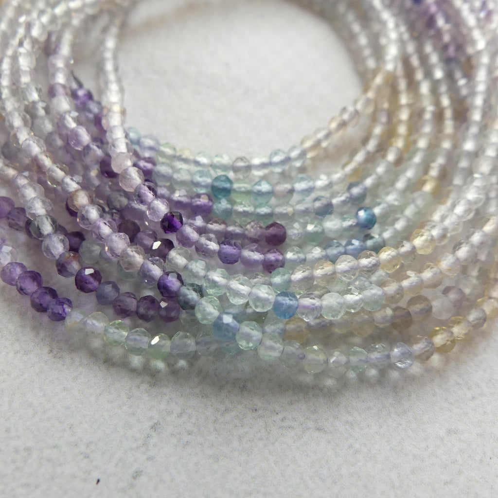 2mm Multi Fluorite Micro Faceted Beads 15" Multi Color Genuine Gemstone Tiny Small Beads for Jewelry Making Beading Craft Gift