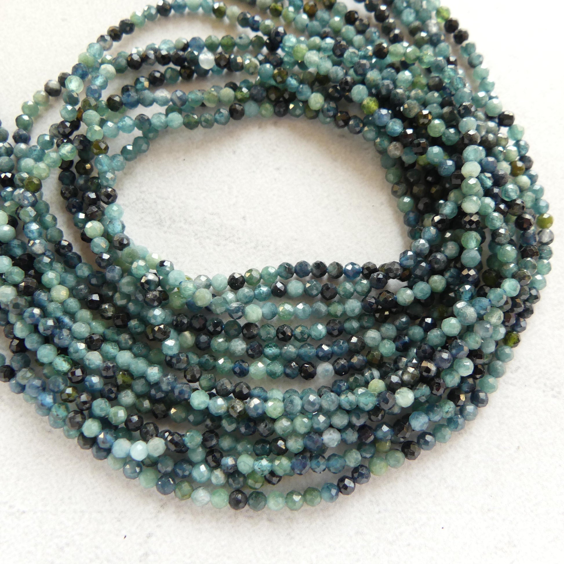 AAA 2mm Blue Tourmaline Micro Faceted Beads 15" Indicolite Sparkly Gemstone Beads for Jewelry Making Beading Gift October Birthstone