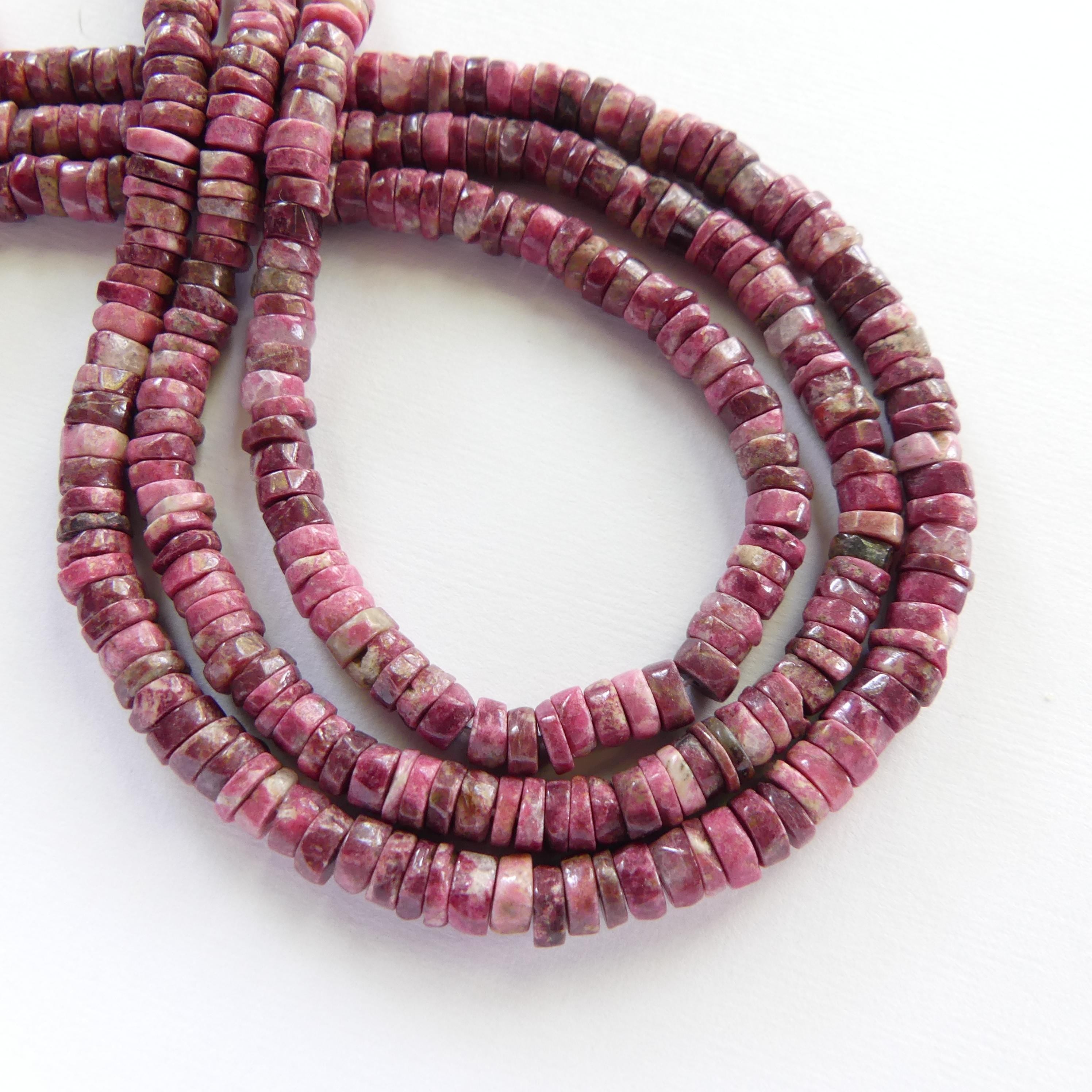 5mm AAA Norwegian Thulite Beads Heishe Pink Gemstone Beads Red Tyre Thulite Beads 13" Crafter Gift for Jewelry Making Beading