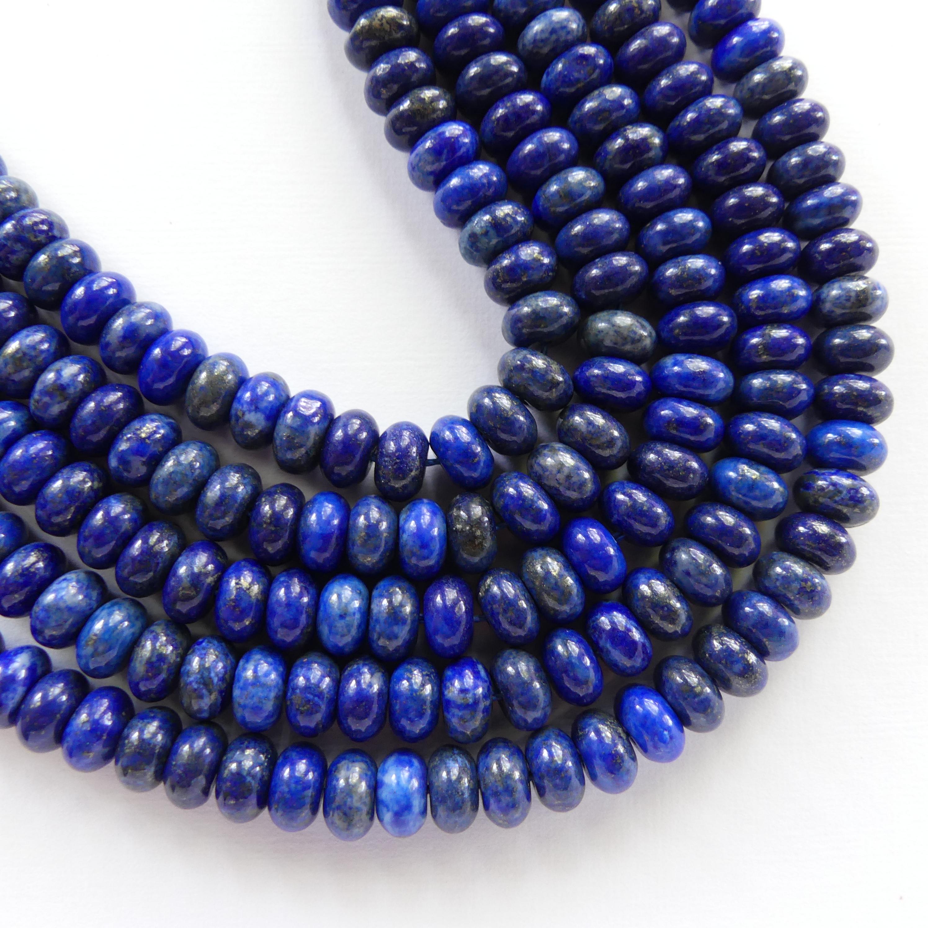 8mm Smooth Lapis Lazuli Rondel Beads 7" Blue Smooth Lapis Gemstone Beads for Jewelry Making Beading Craft Gift Beads DIY Jewelry Making