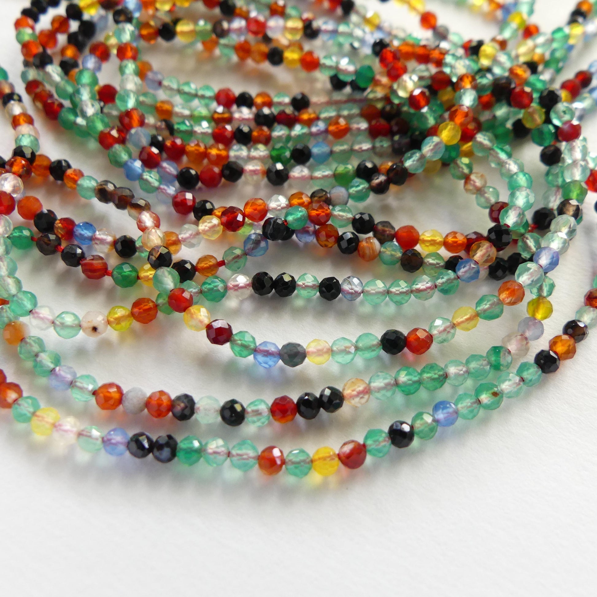 2mm Colorful Agate Micro Faceted Beads Genuine Agate Multi Color Beads 15" Sparkly Gemstone Beads for Jewelry Making