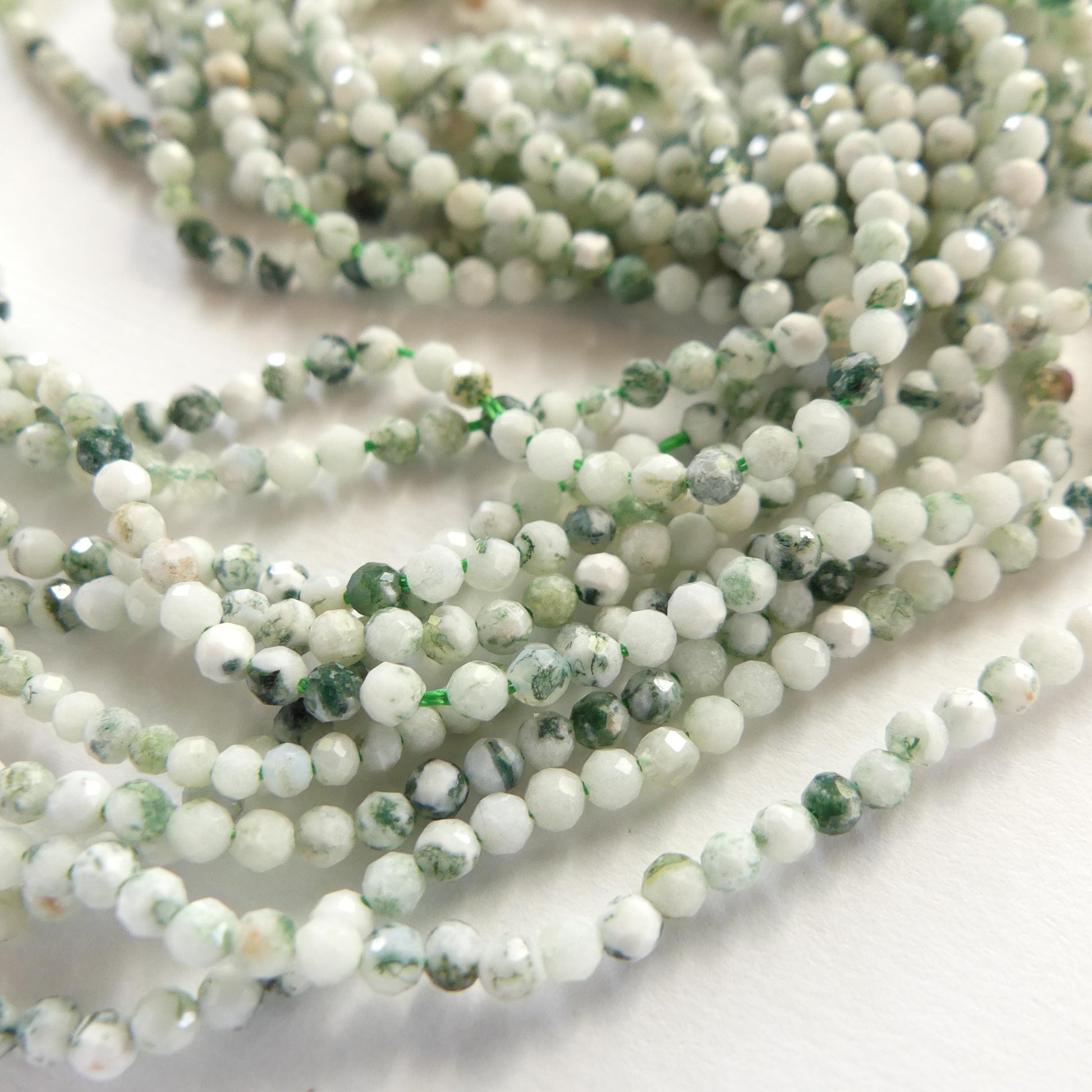 2mm Tree Agate Micro Faceted Beads Genuine Agate Green Beads 15.5" Sparkly Gemstone Beads for Jewelry Making