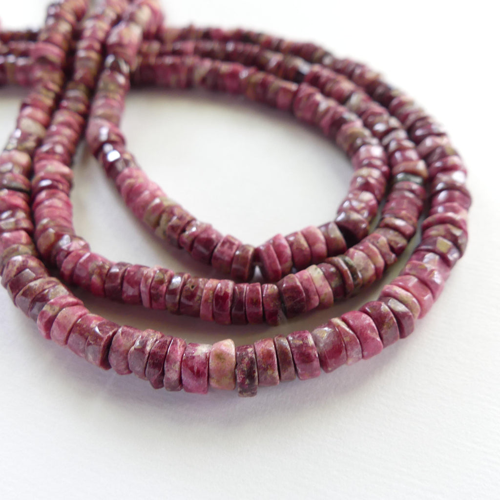 5mm AAA Norwegian Thulite Beads Heishe Pink Gemstone Beads Red Tyre Thulite Beads 13" Crafter Gift for Jewelry Making Beading