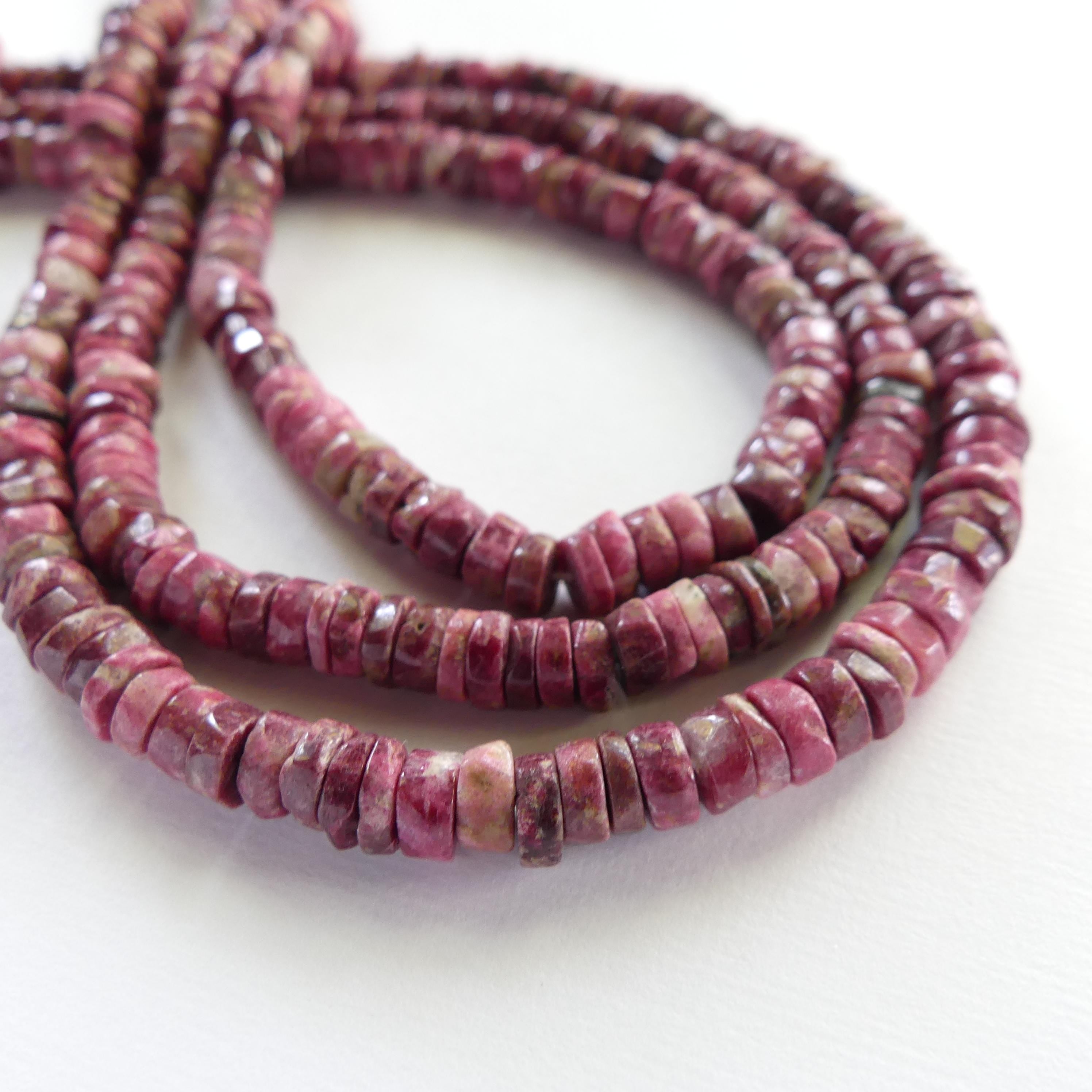 5mm AAA Norwegian Thulite Beads Heishe Pink Gemstone Beads Red Tyre Thulite Beads 13" Crafter Gift for Jewelry Making Beading