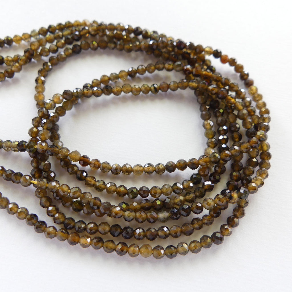 2.5mm Smoky Yellow Tourmaline Micro Faceted Beads 15" Brown Sparkly Gemstone Bead for Jewelry Making Beading Gift Crafter October Birthstone