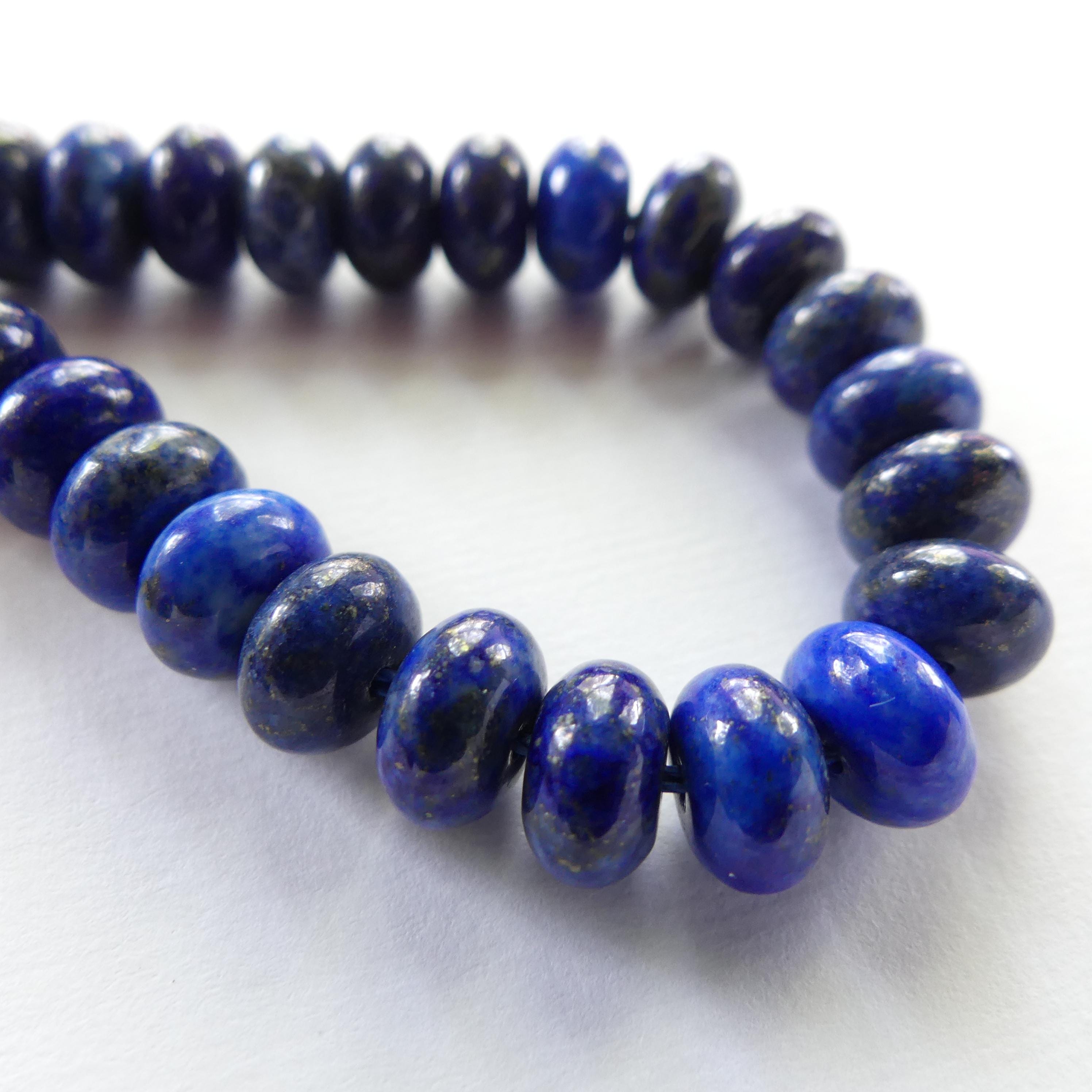 8mm Smooth Lapis Lazuli Rondel Beads 7" Blue Smooth Lapis Gemstone Beads for Jewelry Making Beading Craft Gift Beads DIY Jewelry Making