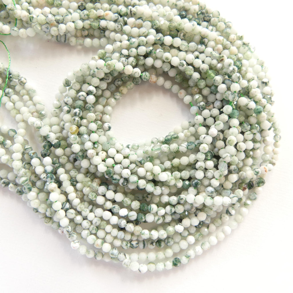 2mm Tree Agate Micro Faceted Beads Genuine Agate Green Beads 15.5" Sparkly Gemstone Beads for Jewelry Making