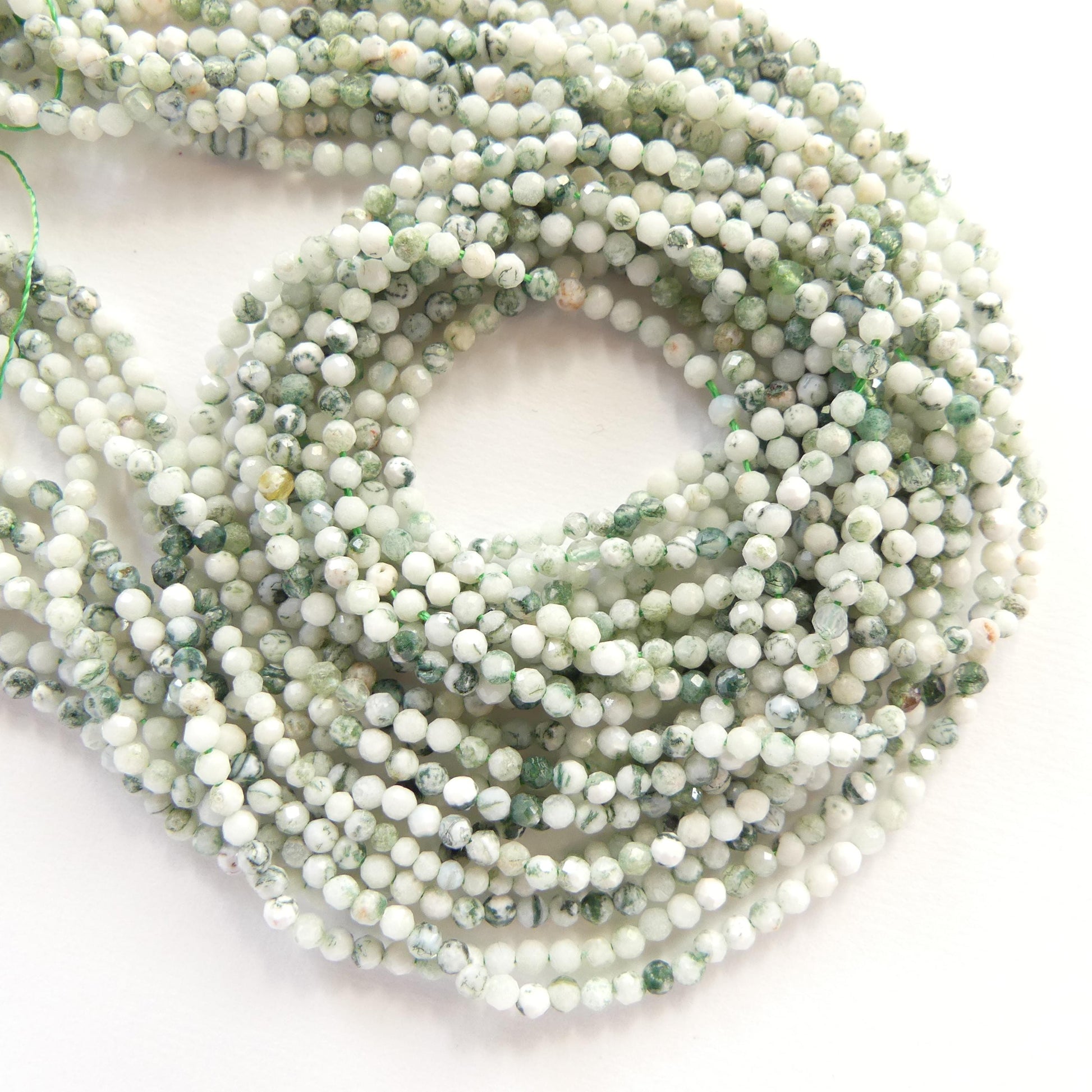 2mm Tree Agate Micro Faceted Beads Genuine Agate Green Beads 15.5" Sparkly Gemstone Beads for Jewelry Making