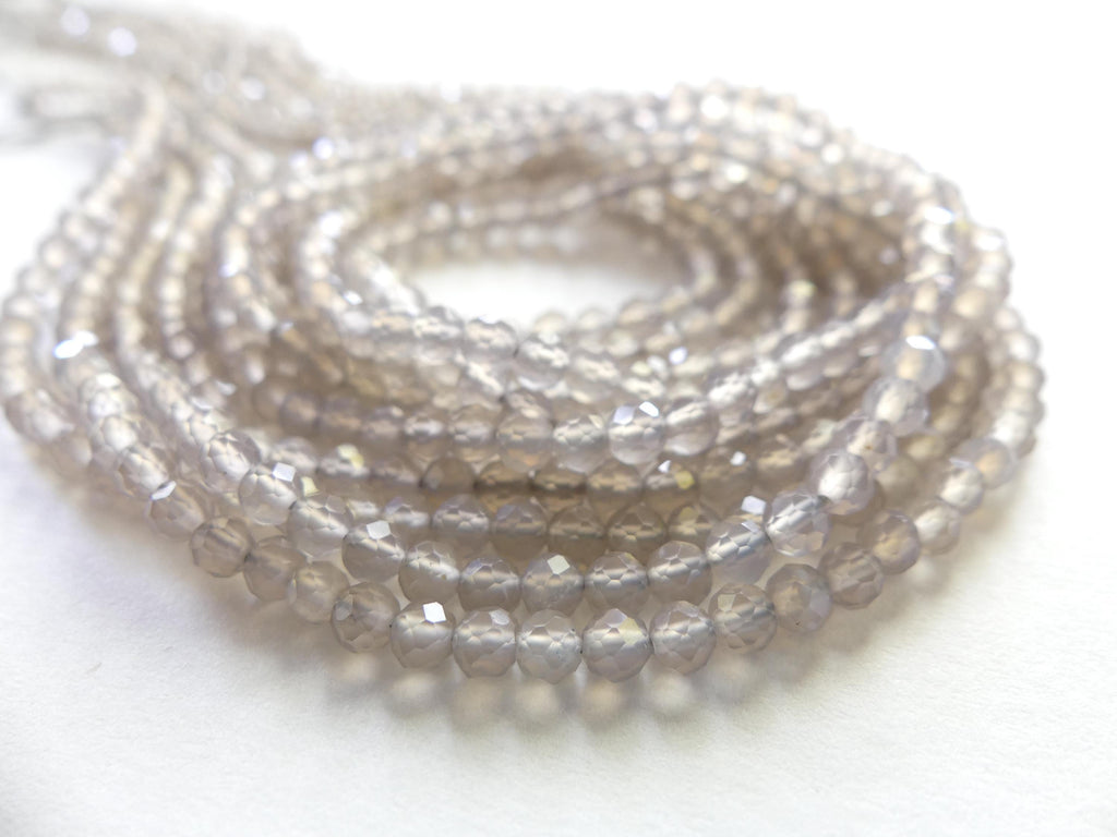 3mm Natural Gray Agate Micro Faceted Beads 15" Gray Genuine Gemstone Beads for Jewelry Making Beading Craft Gift Small Beads Tiny