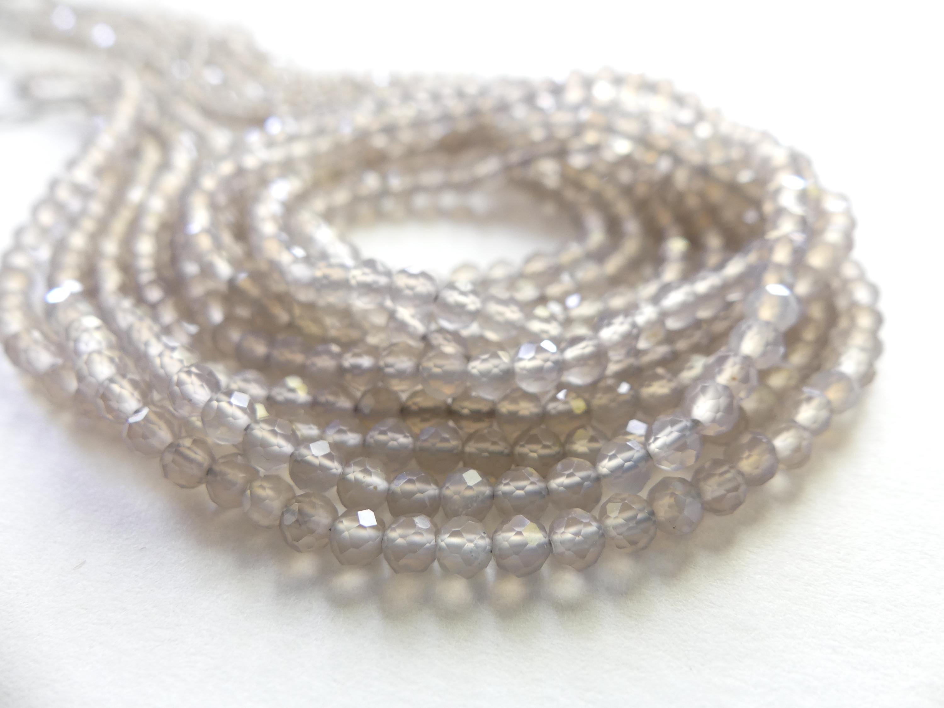 3mm Natural Gray Agate Micro Faceted Beads 15" Gray Genuine Gemstone Beads for Jewelry Making Beading Craft Gift Small Beads Tiny