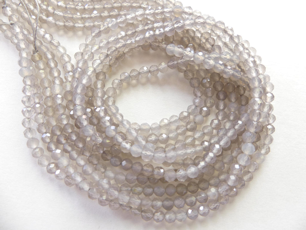 3mm Natural Gray Agate Micro Faceted Beads 15" Gray Genuine Gemstone Beads for Jewelry Making Beading Craft Gift Small Beads Tiny