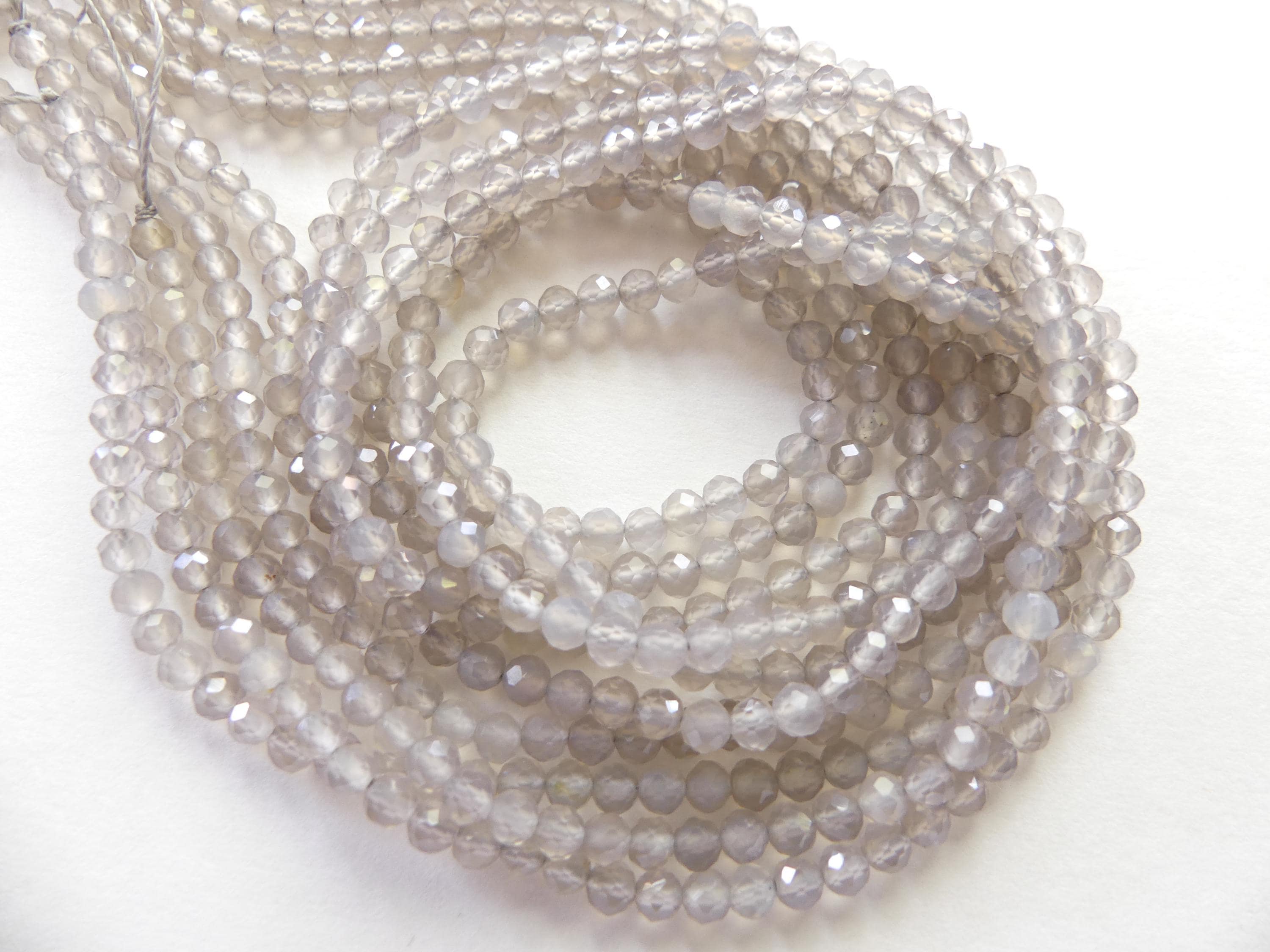 3mm Natural Gray Agate Micro Faceted Beads 15" Gray Genuine Gemstone Beads for Jewelry Making Beading Craft Gift Small Beads Tiny