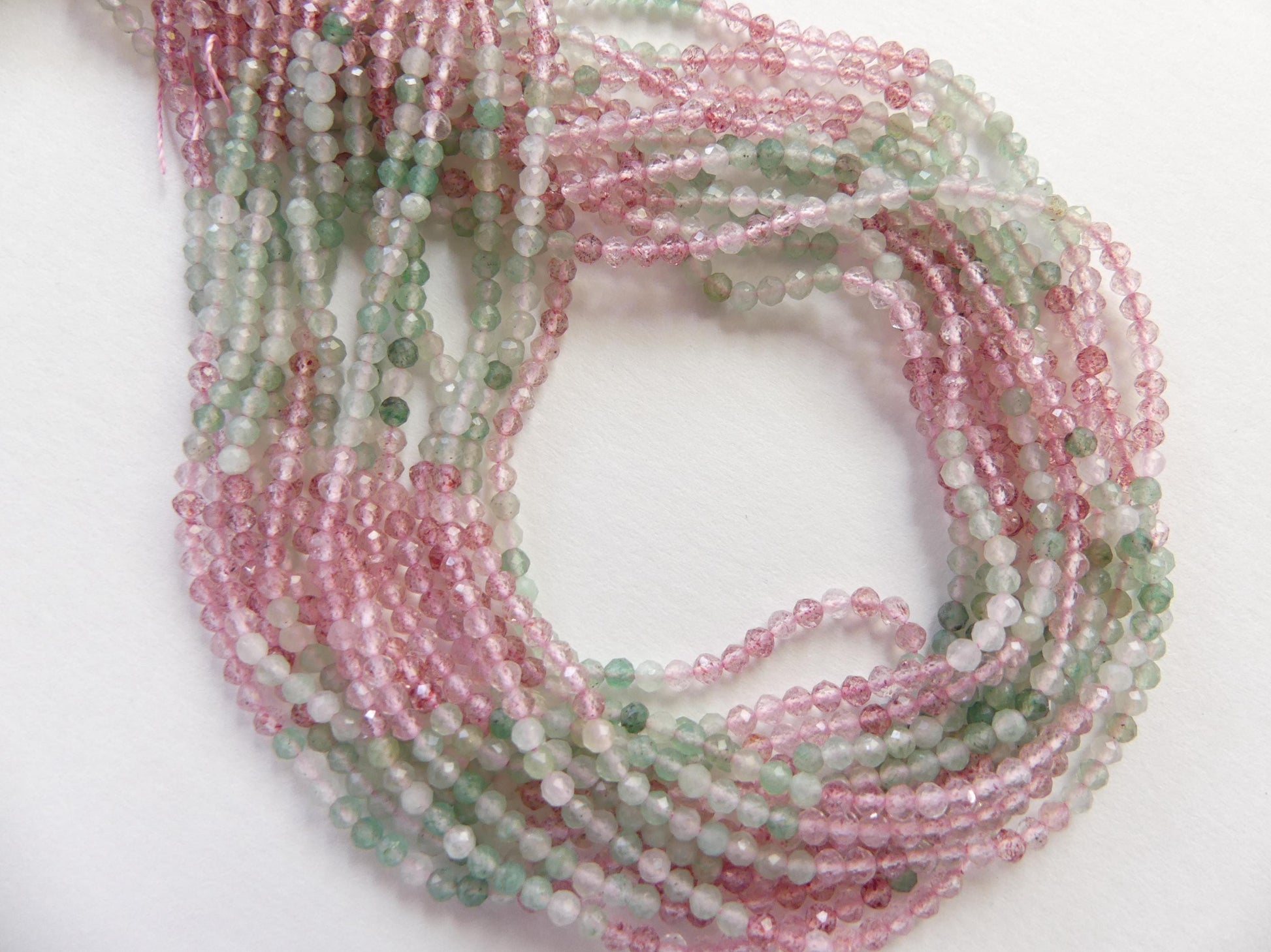 2.5mm Green Pink Strawberry Quartz Micro Faceted Rondel Beads Genuine Quartz Beads 15" Sparkly Gemstone Beads for Jewelry Making Seed Beads