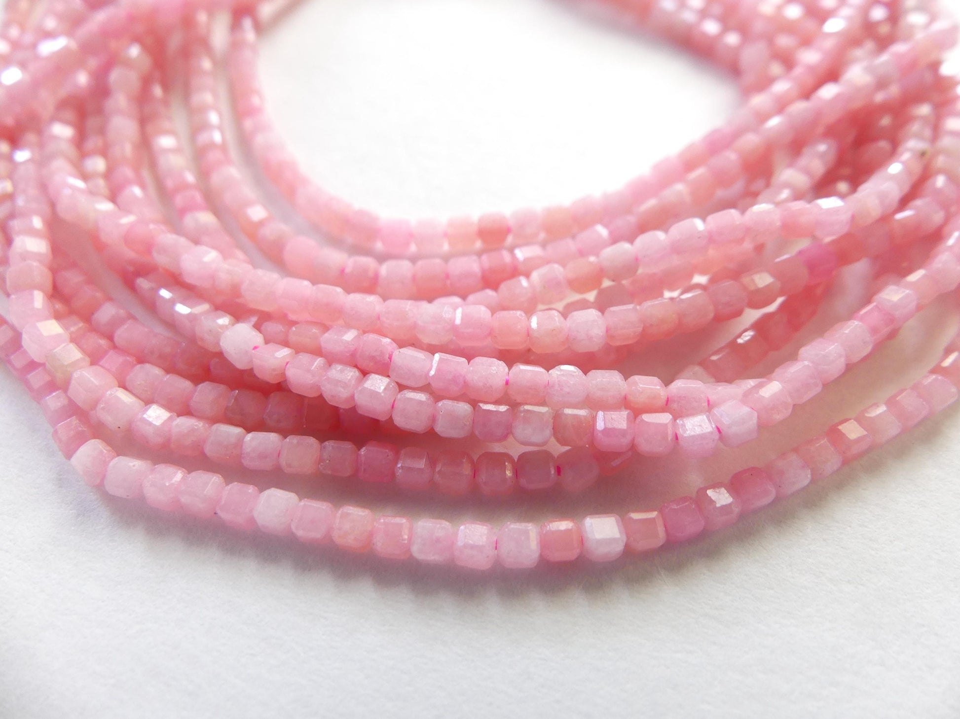 2mm Pink Angelite Micro Faceted Cube Beads Genuine Rare Pink Anhydrite Beads 15"Gemstone Beads Beading Crafter Gift DIY Jewelry Making Seed