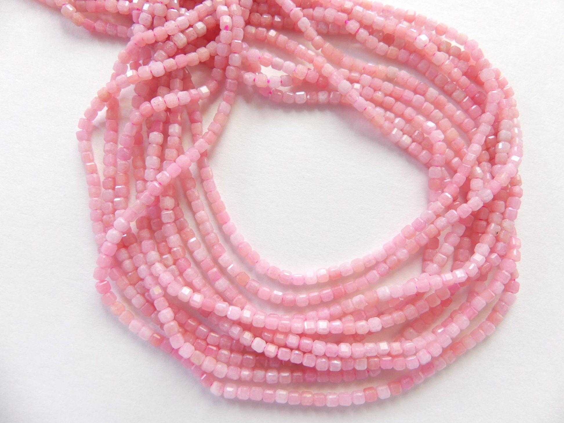 2mm Pink Angelite Micro Faceted Cube Beads Genuine Rare Pink Anhydrite Beads 15"Gemstone Beads Beading Crafter Gift DIY Jewelry Making Seed