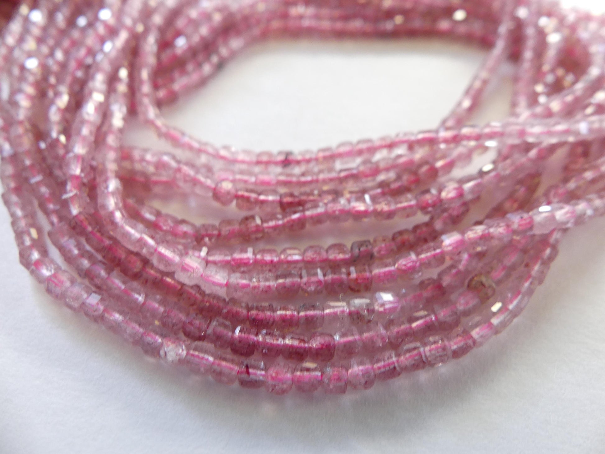 2.5mm Pink Strawberry Quartz Micro Faceted Cube Beads Genuine Quartz Beads 15" Sparkly Gemstone Beads for Jewelry Making Seed Beads