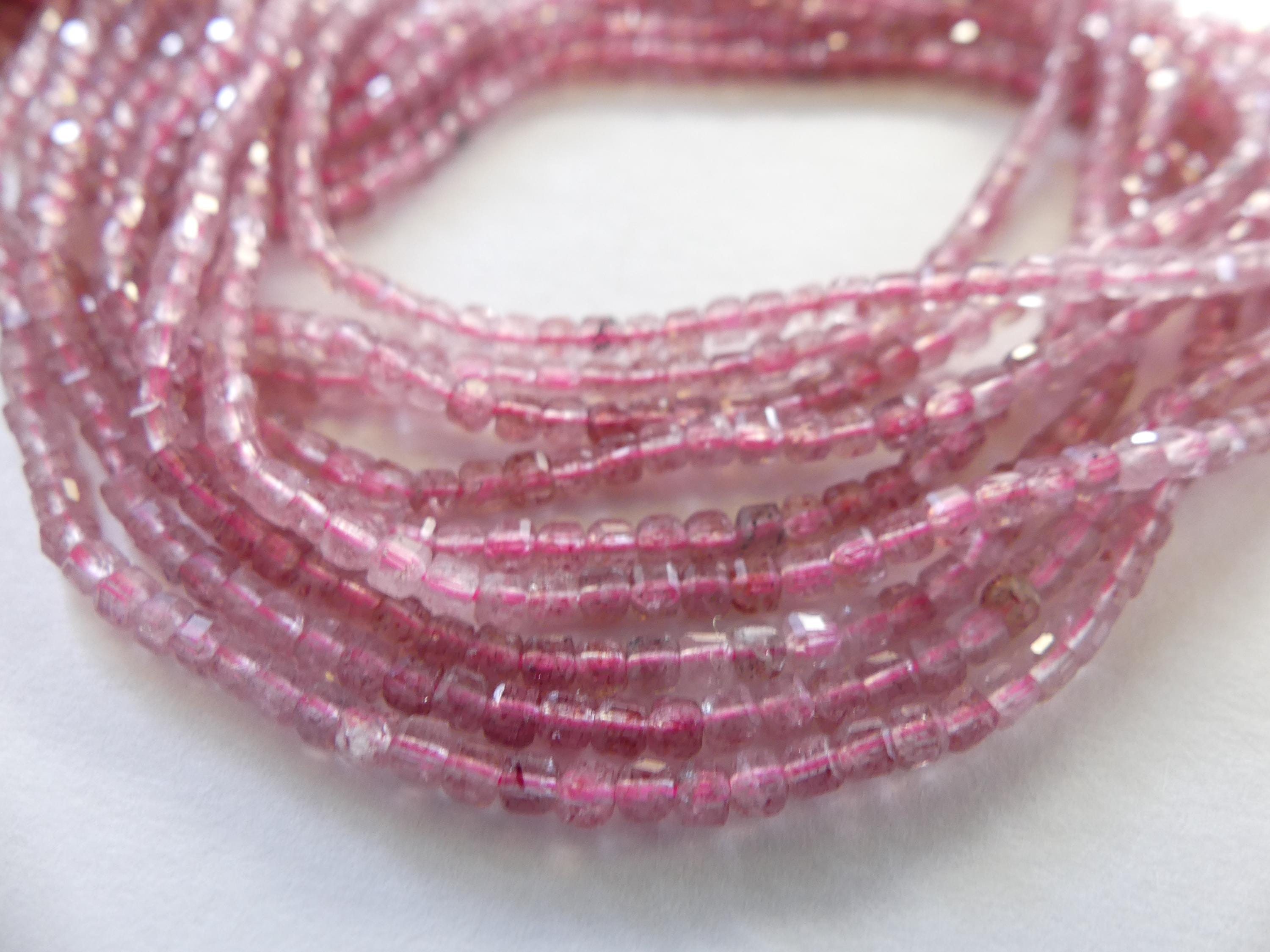 2.5mm Pink Strawberry Quartz Micro Faceted Cube Beads Genuine Quartz Beads 15" Sparkly Gemstone Beads for Jewelry Making Seed Beads