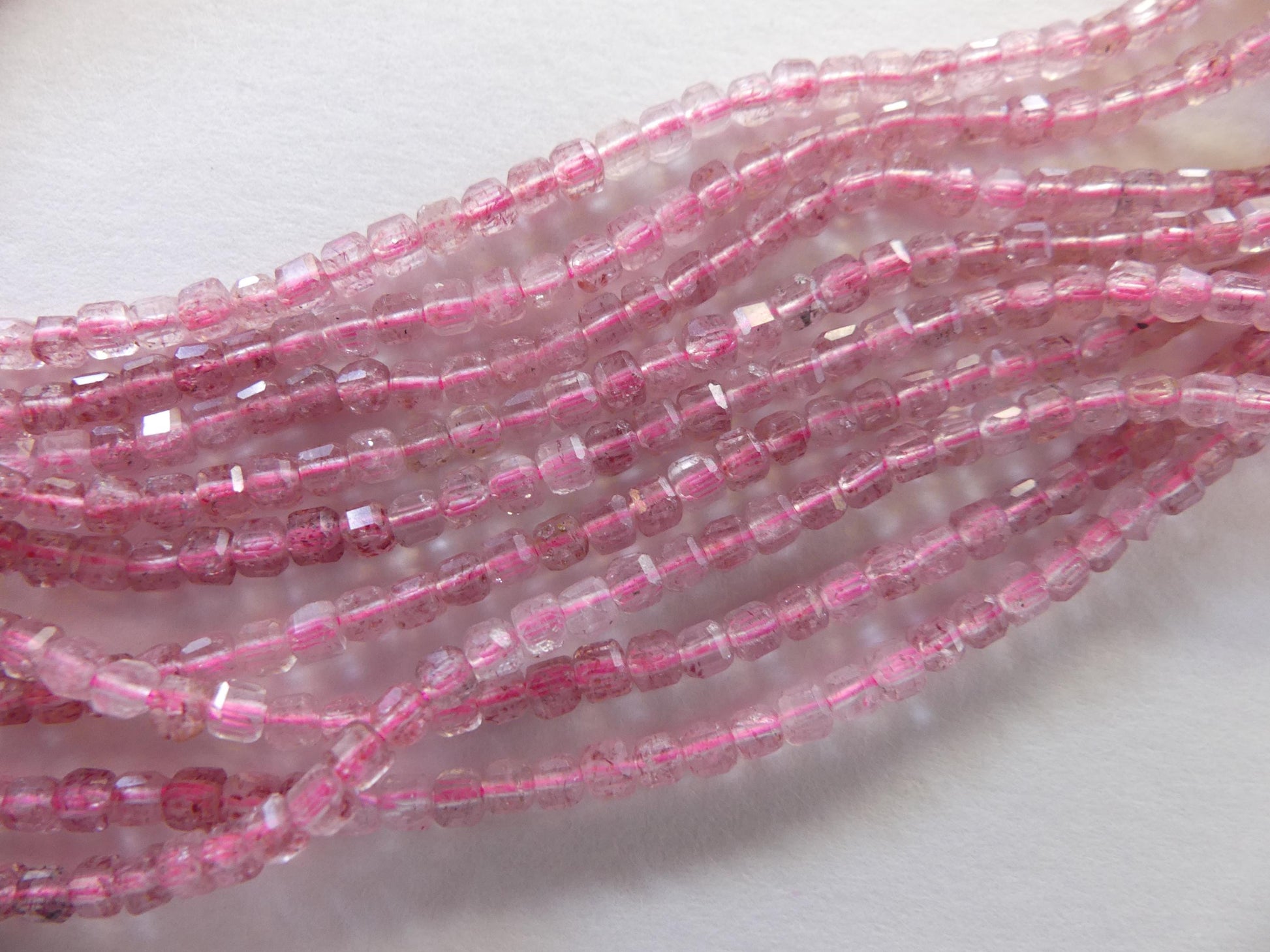 2.5mm Pink Strawberry Quartz Micro Faceted Cube Beads Genuine Quartz Beads 15" Sparkly Gemstone Beads for Jewelry Making Seed Beads