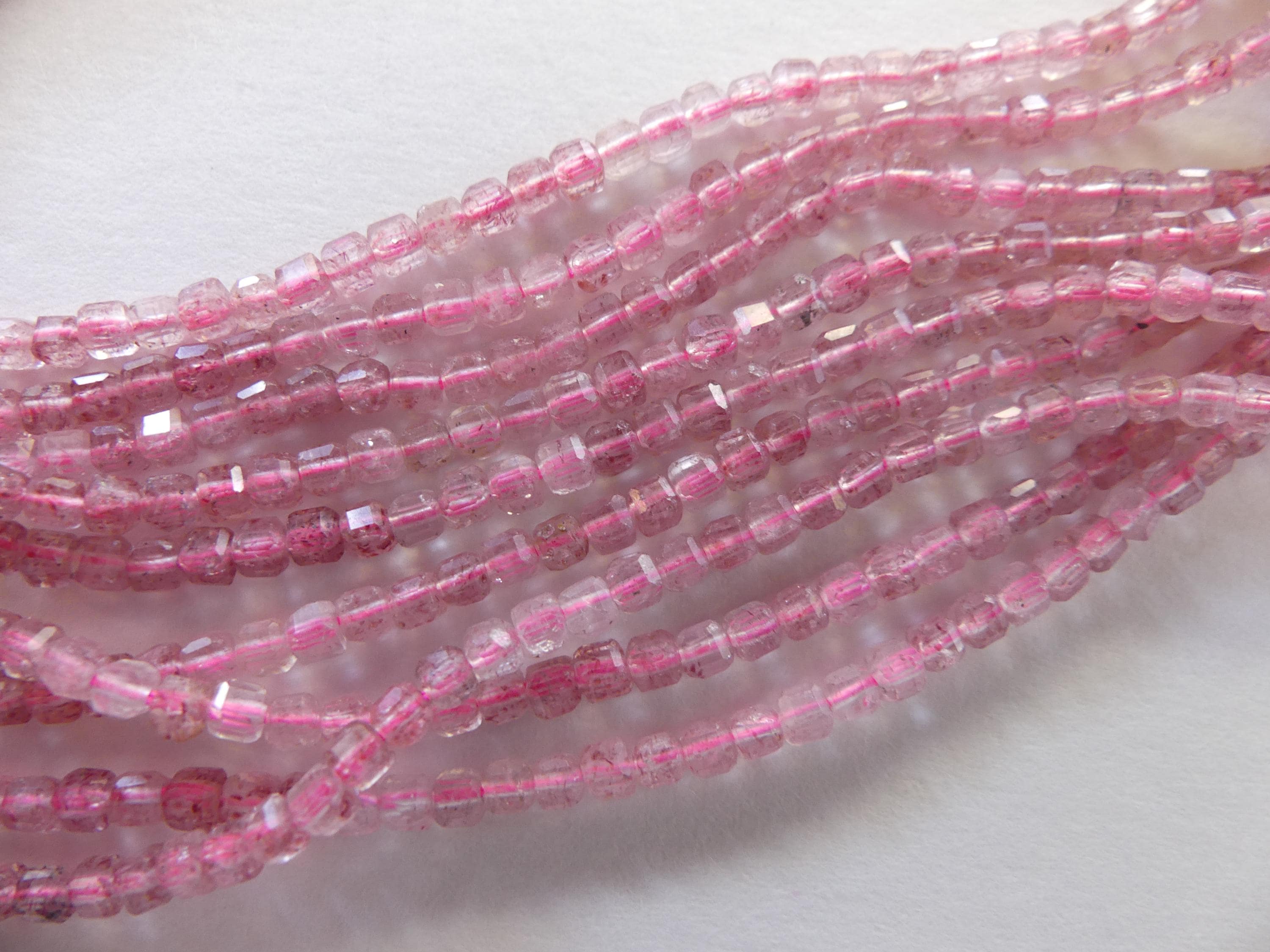 2.5mm Pink Strawberry Quartz Micro Faceted Cube Beads Genuine Quartz Beads 15" Sparkly Gemstone Beads for Jewelry Making Seed Beads