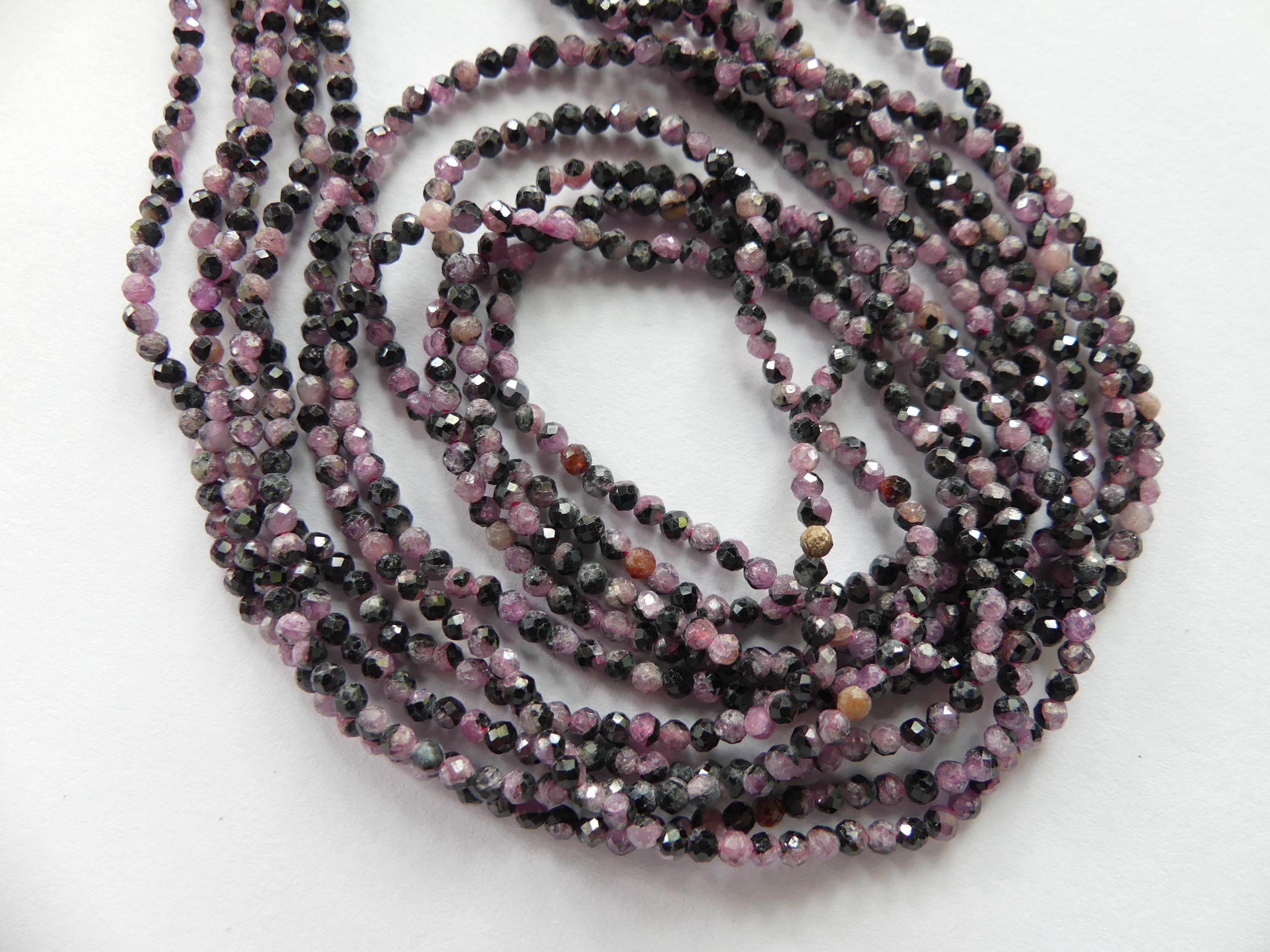 2mm Rare Ruby Beads with Black Matrix Micro Faceted Beads 15" Natural Gemstone Beads Seed Beading Crafter Gift July Birthstone DIY Jewelry