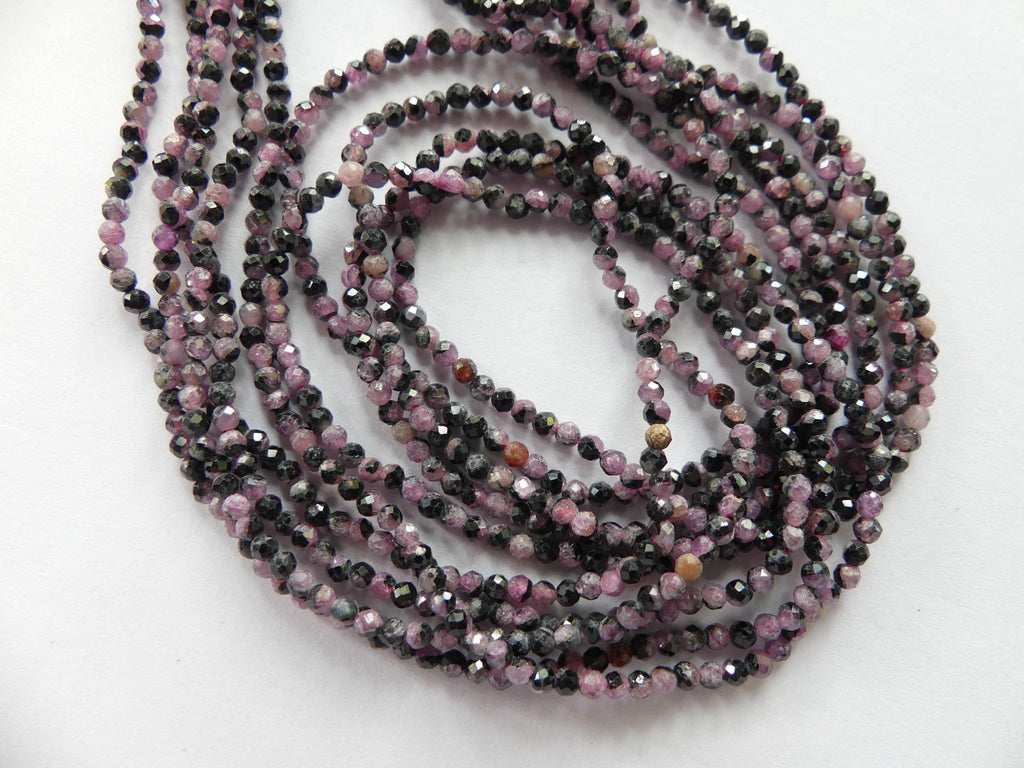 2mm Rare Ruby Beads with Black Matrix Micro Faceted Beads 15" Natural Gemstone Beads Seed Beading Crafter Gift July Birthstone DIY Jewelry