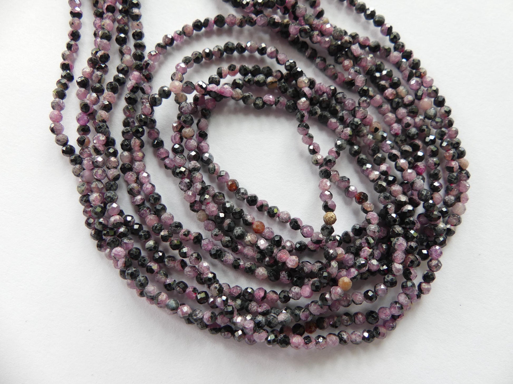2mm Rare Ruby Beads with Black Matrix Micro Faceted Beads 15" Natural Gemstone Beads Seed Beading Crafter Gift July Birthstone DIY Jewelry