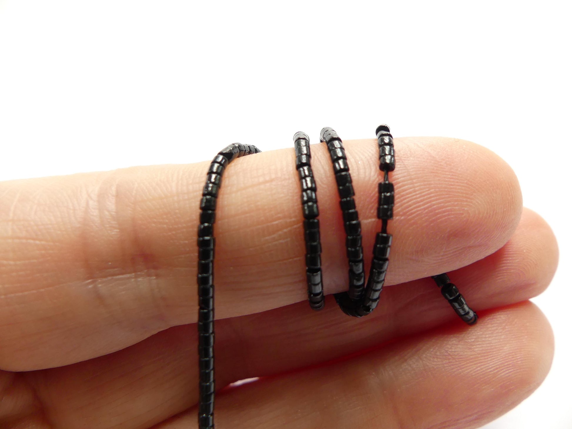 1.5mm Black Spinel Tube Beads Mini Tubes 15" Black Stone Crystal Genuine Gemstone Beads Jewelry Making Beading Craft Gift Beads Seed Beads