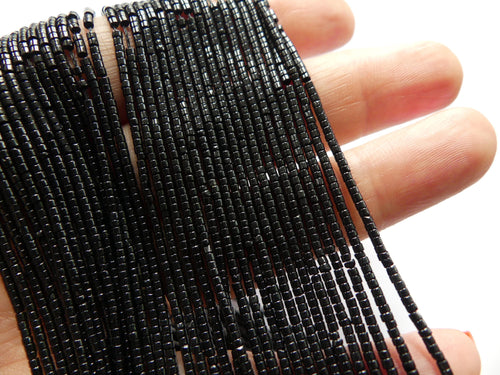 1.5mm Black Spinel Tube Beads Mini Tubes 15" Black Stone Crystal Genuine Gemstone Beads Jewelry Making Beading Craft Gift Beads Seed Beads