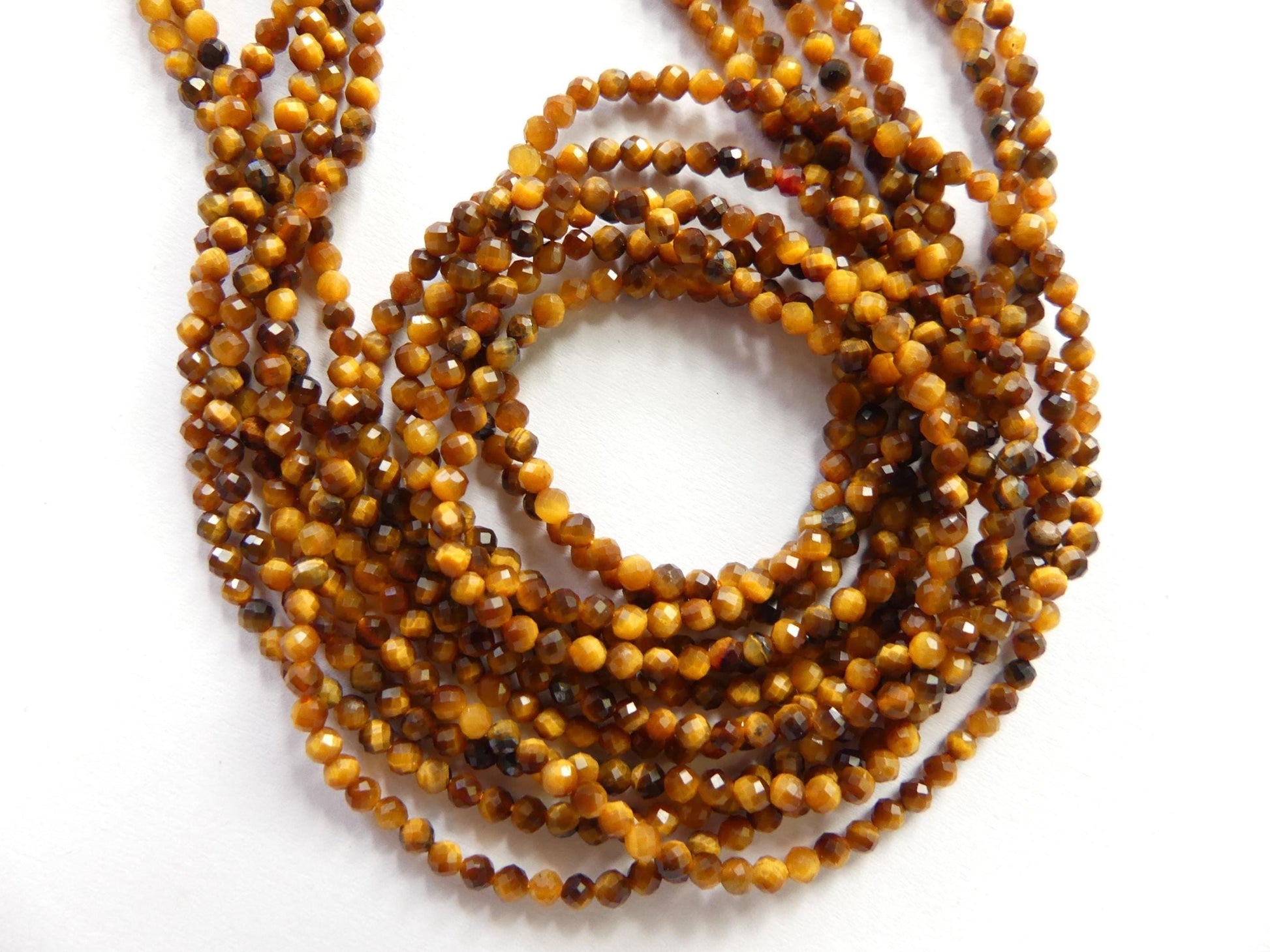 2mm Tigers Eye Beads Faceted Tiger Eye Genuine Tiny Beads 15" Gemstone Beads for Jewelry Making Beading Craft Gift Seed Beads Brown