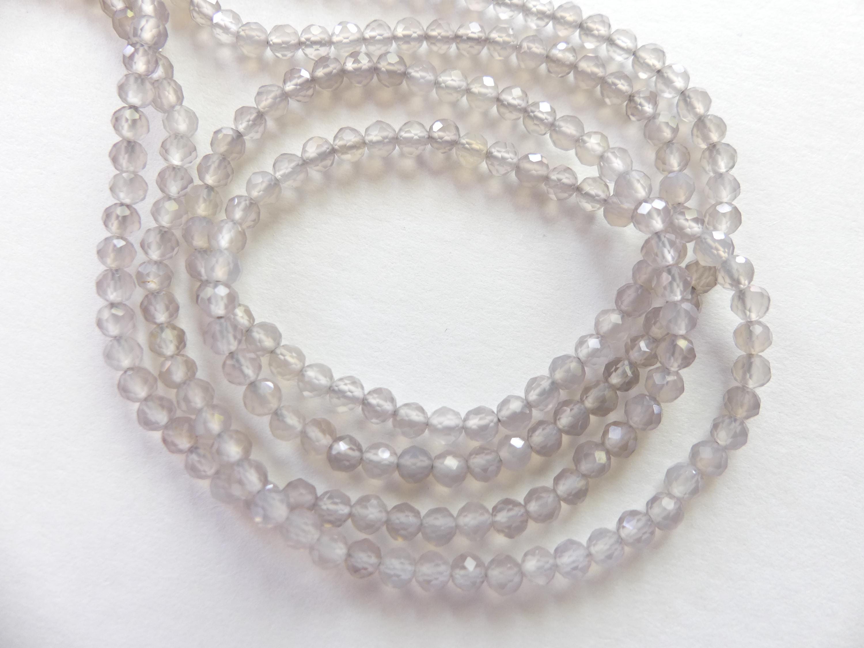 3mm Natural Gray Agate Micro Faceted Beads 15" Gray Genuine Gemstone Beads for Jewelry Making Beading Craft Gift Small Beads Tiny