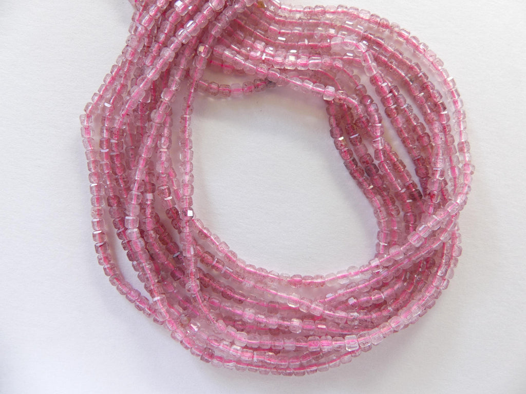 2.5mm Pink Strawberry Quartz Micro Faceted Cube Beads Genuine Quartz Beads 15" Sparkly Gemstone Beads for Jewelry Making Seed Beads