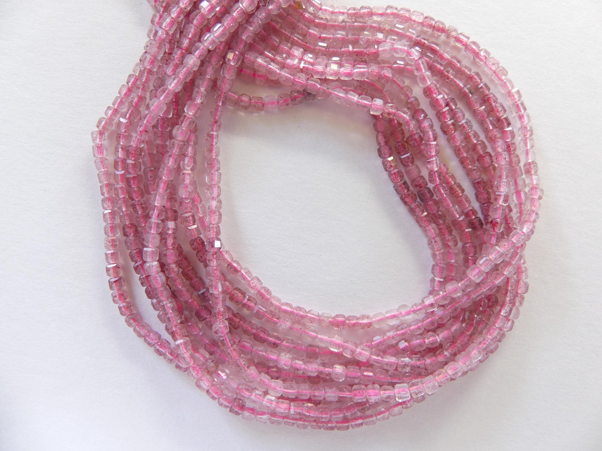 2.5mm Pink Strawberry Quartz Micro Faceted Cube Beads Genuine Quartz Beads 15" Sparkly Gemstone Beads for Jewelry Making Seed Beads