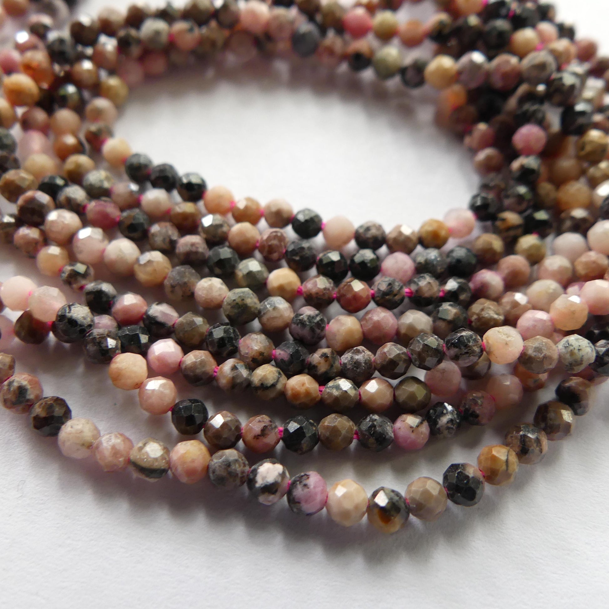 2mm Lace Rhodonite Beads Faceted 15" Tiny Genuine Gemstone Beads for Jewelry Making Beading Craft Gift Beads Self-Love Abundance