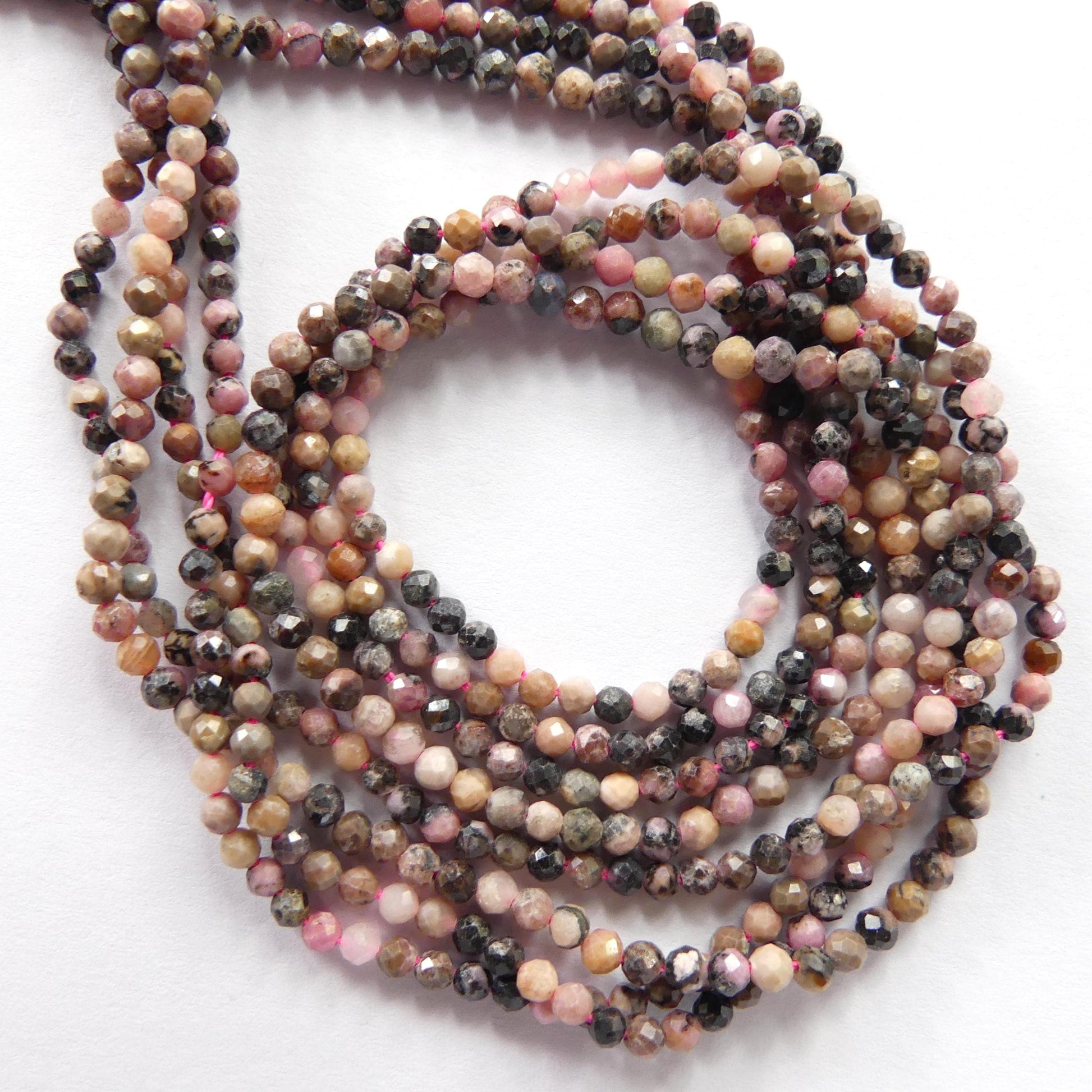 2mm Lace Rhodonite Beads Faceted 15" Tiny Genuine Gemstone Beads for Jewelry Making Beading Craft Gift Beads Self-Love Abundance