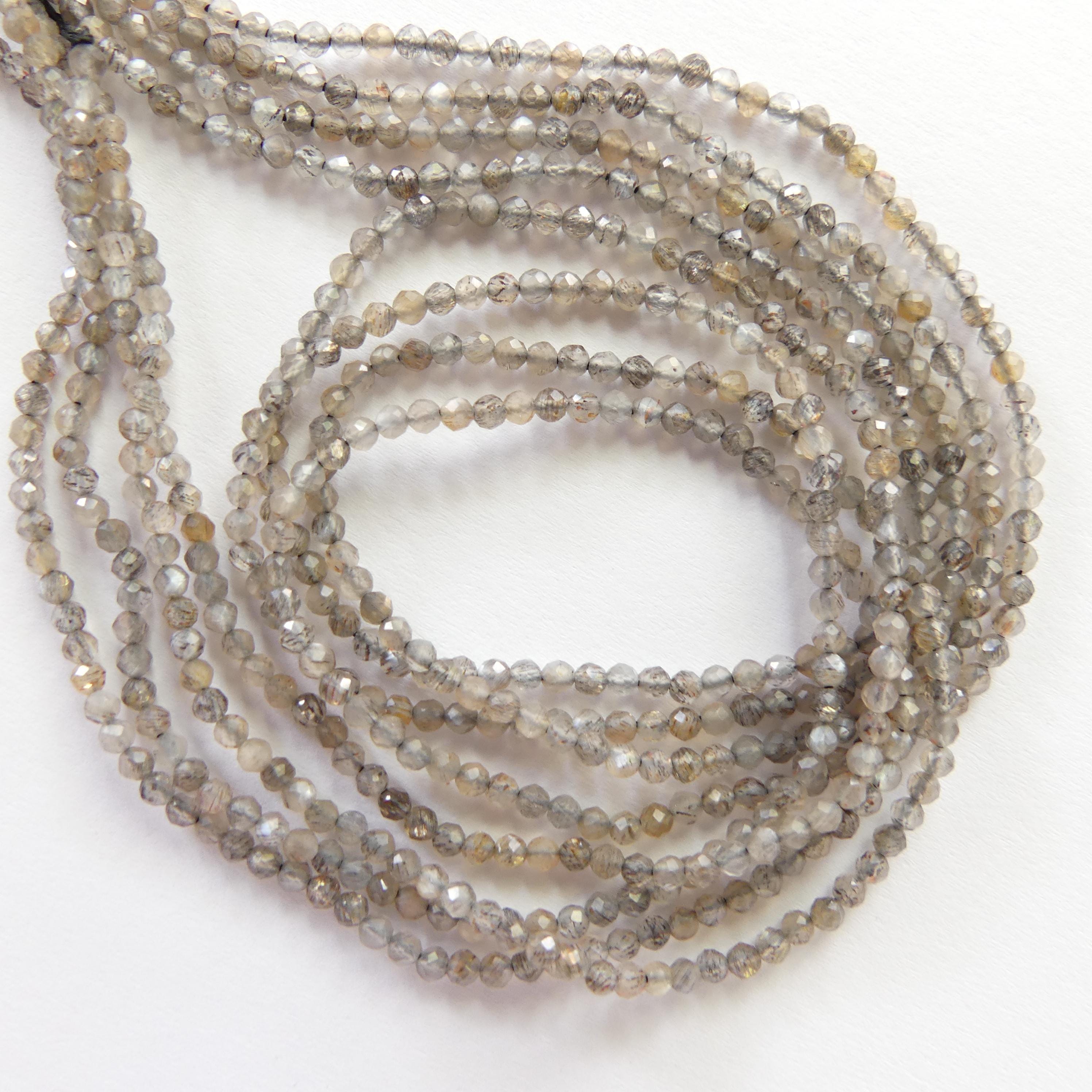 2mm Gray Sunstone Faceted Beads 15" Genuine Gemstone Beads for Jewelry Making Beading Craft Gift Beads Self-Love Abundance