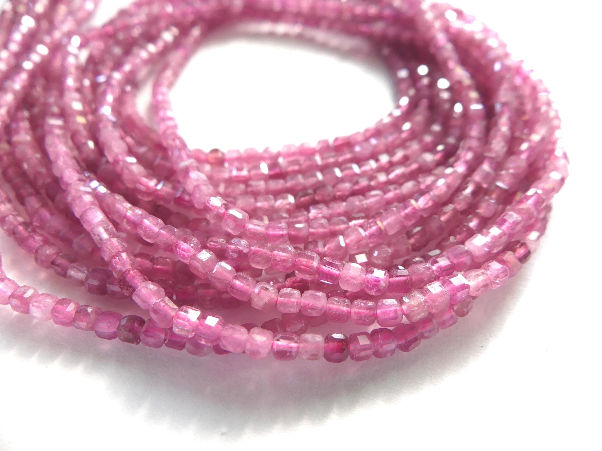 2mm Pink Tourmaline Cube Beads 15" Transparent Gemstone Beads for Jewelry Making Beading Gift for Crafters October Birthstone